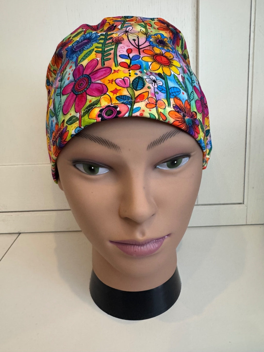 Bright Summer Flowers Scrub Cap + Water Bottle Bundle/Gift Set