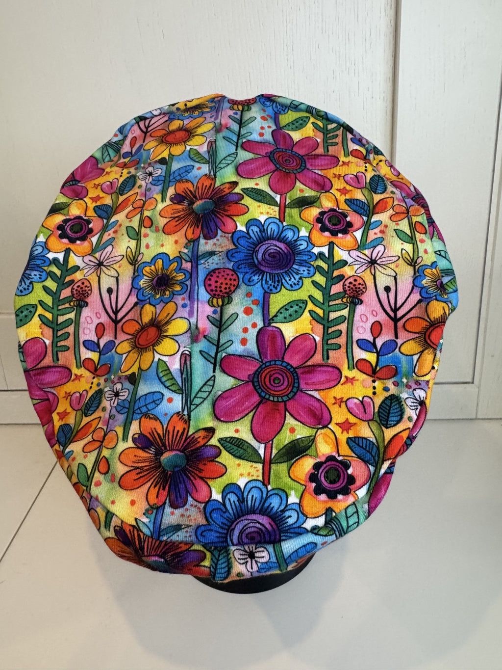 Bright Summer Flowers Scrub Cap + Water Bottle Bundle/Gift Set