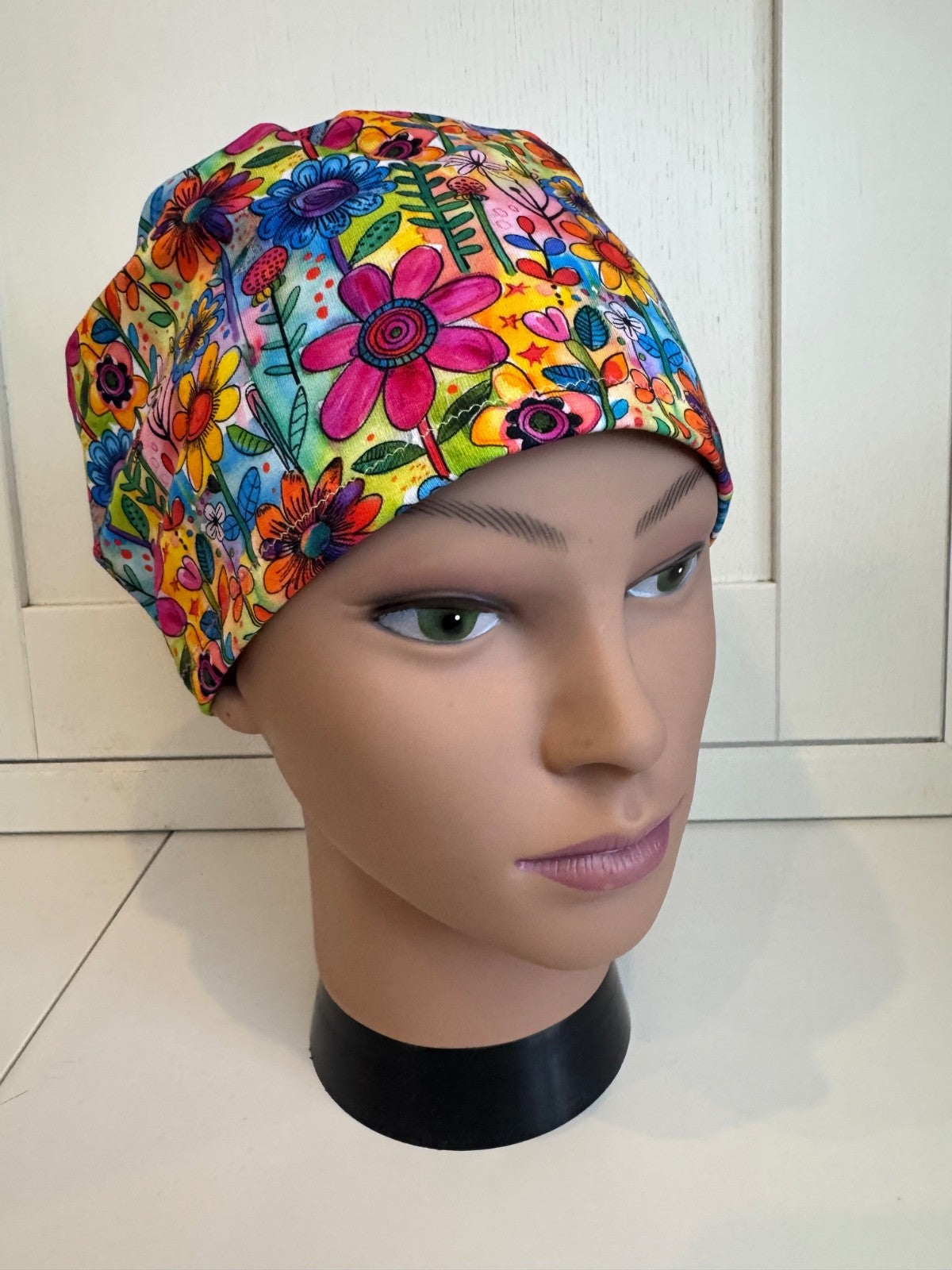 Bright Summer Flowers Scrub Cap + Water Bottle Bundle/Gift Set
