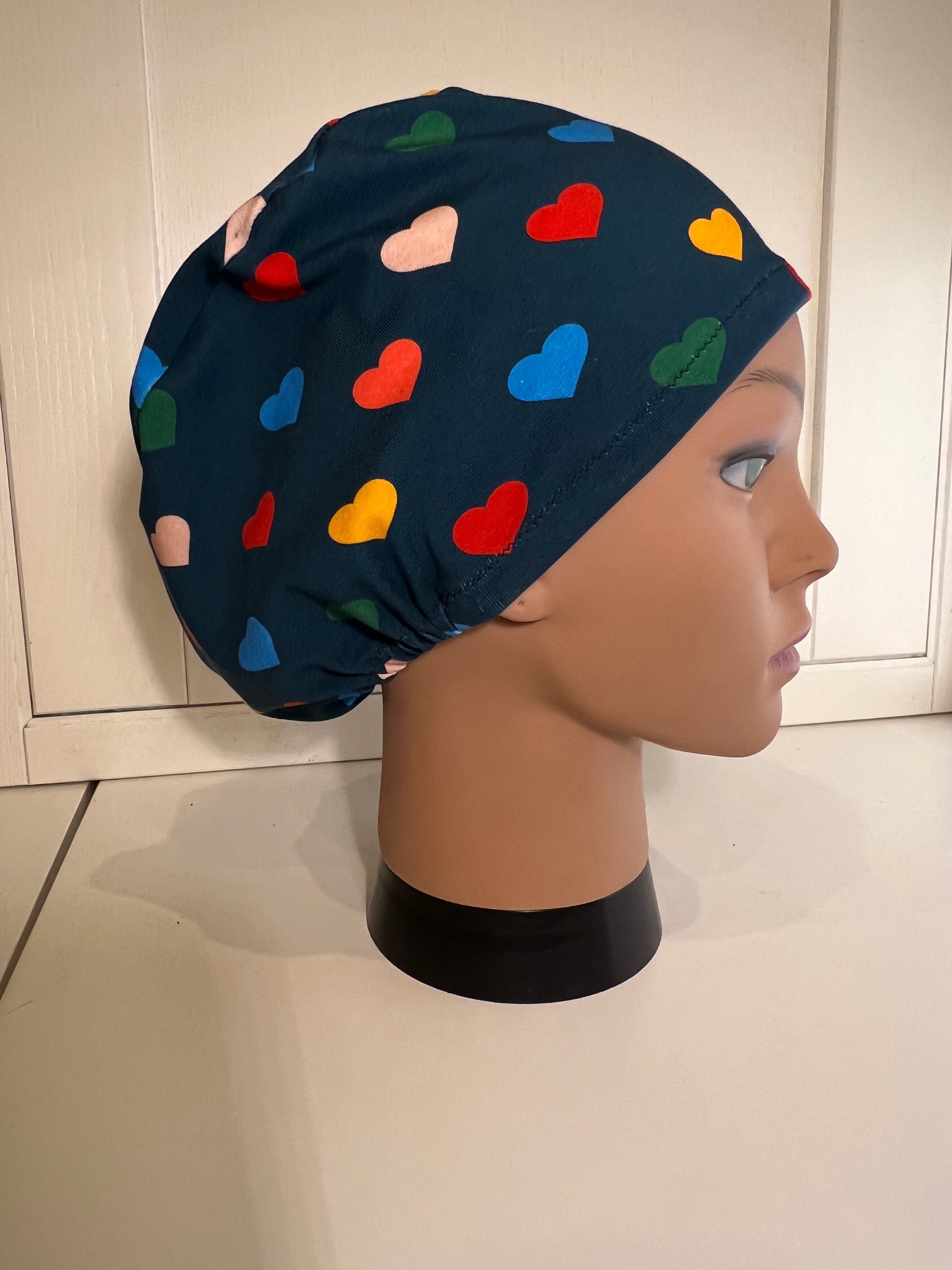 Navy Hearts Premium Cotton Jersey super soft theatre scrub hat/cap - Love, Valentine's Day