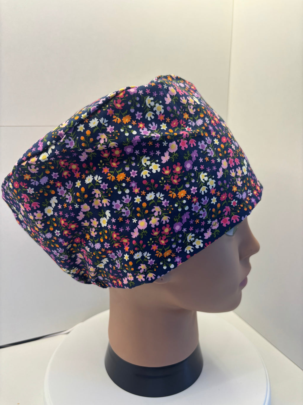 Midnight Meadow Blooms 100% Cotton Theatre Hat/Scrub Cap Optional Satin Lining
