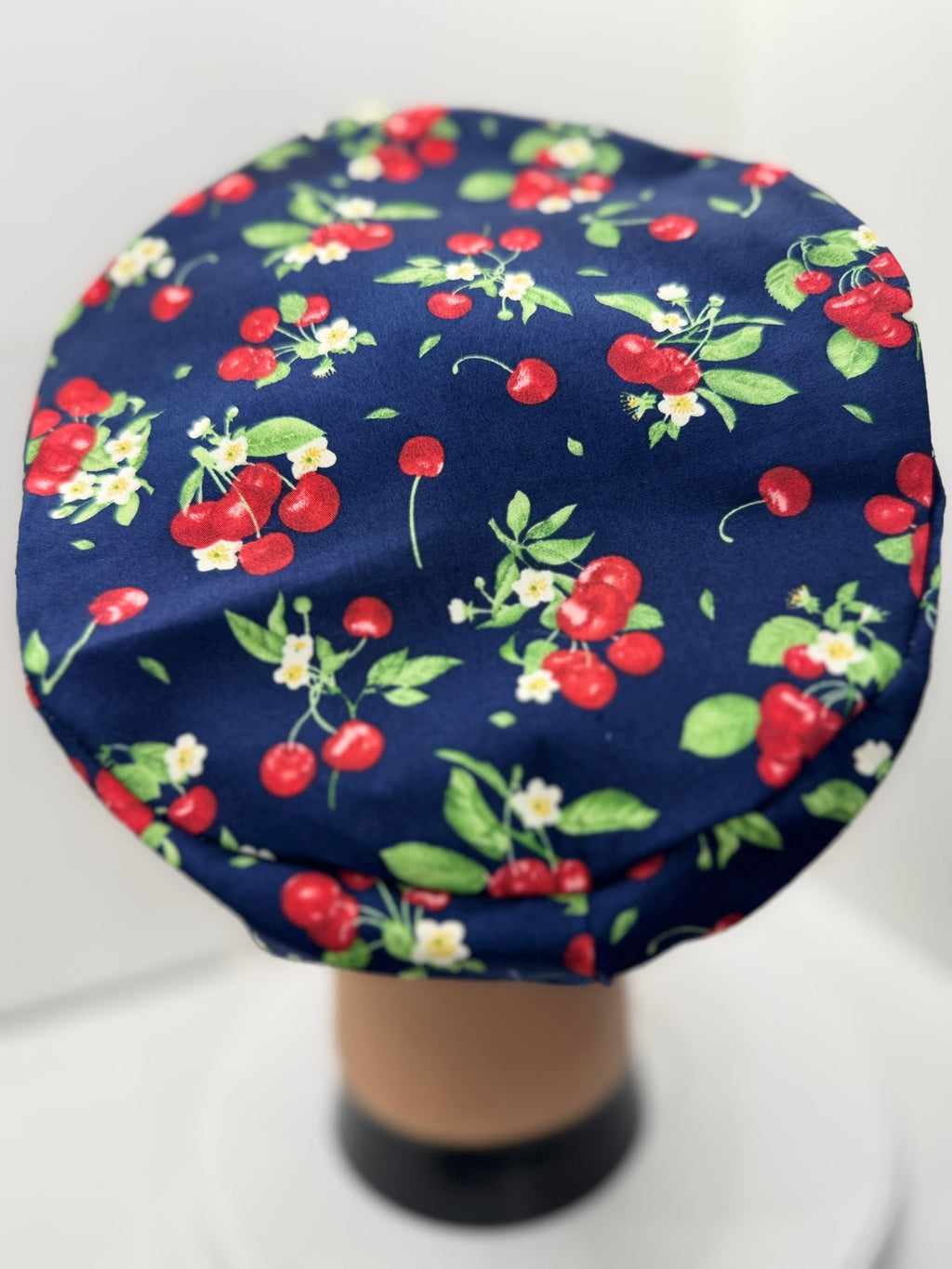 Red Cherries 100% Cotton Theatre Hat/Scrub Cap, Optional Satin Lining