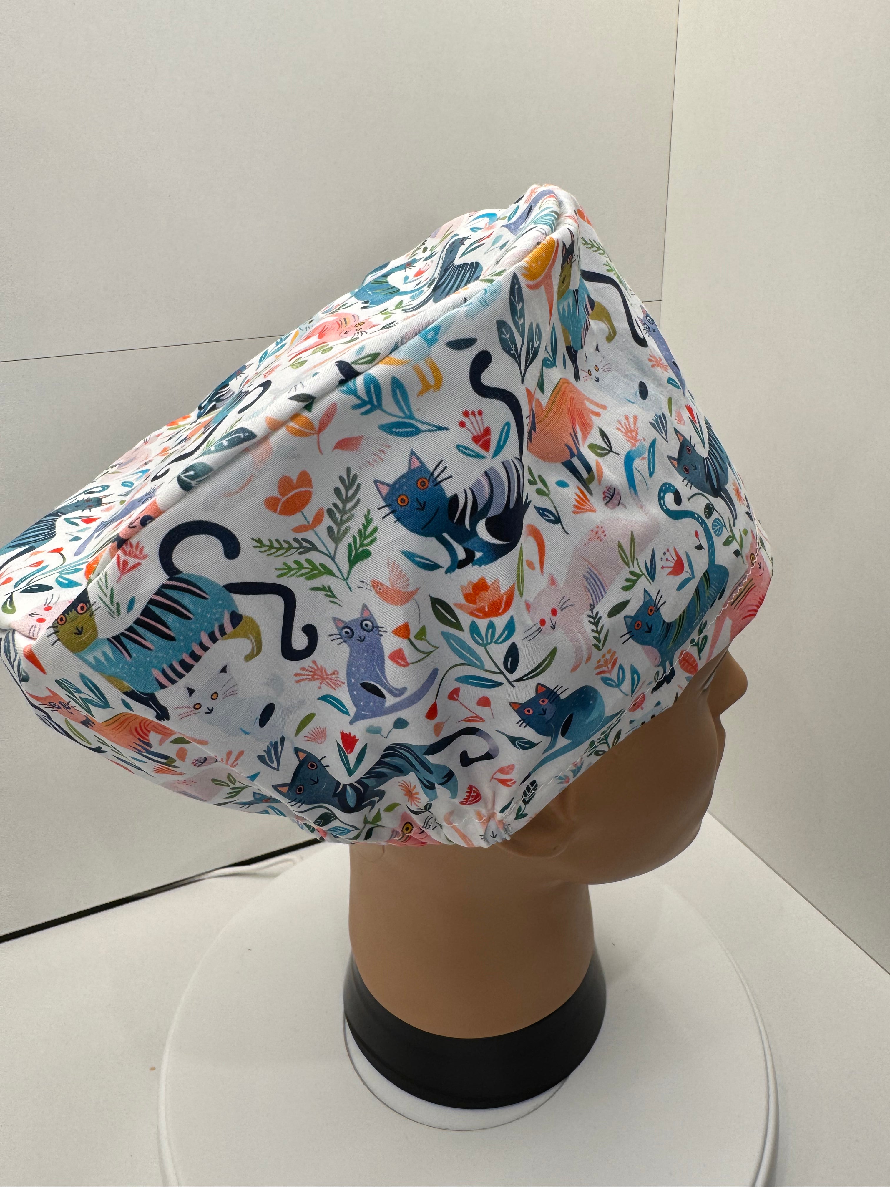 Garden Cats 100% Cotton Theatre Hat/Scrub Cap, Optional Satin Lining