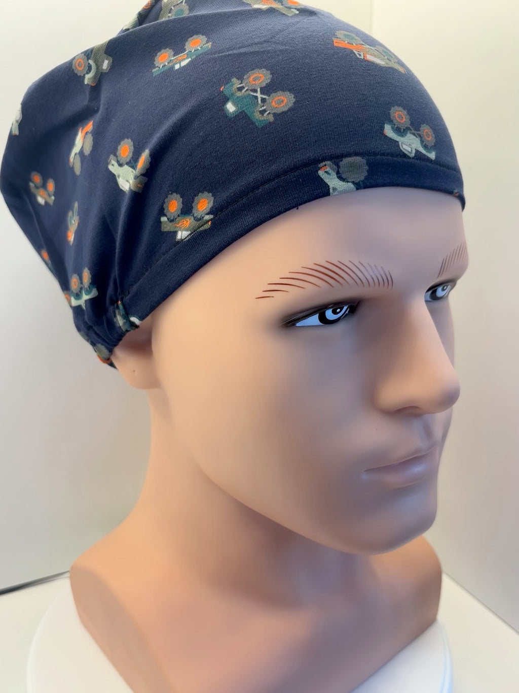 Navy Monster Trucks  Premium Jersey Fabric Theatre hat/scrub hat