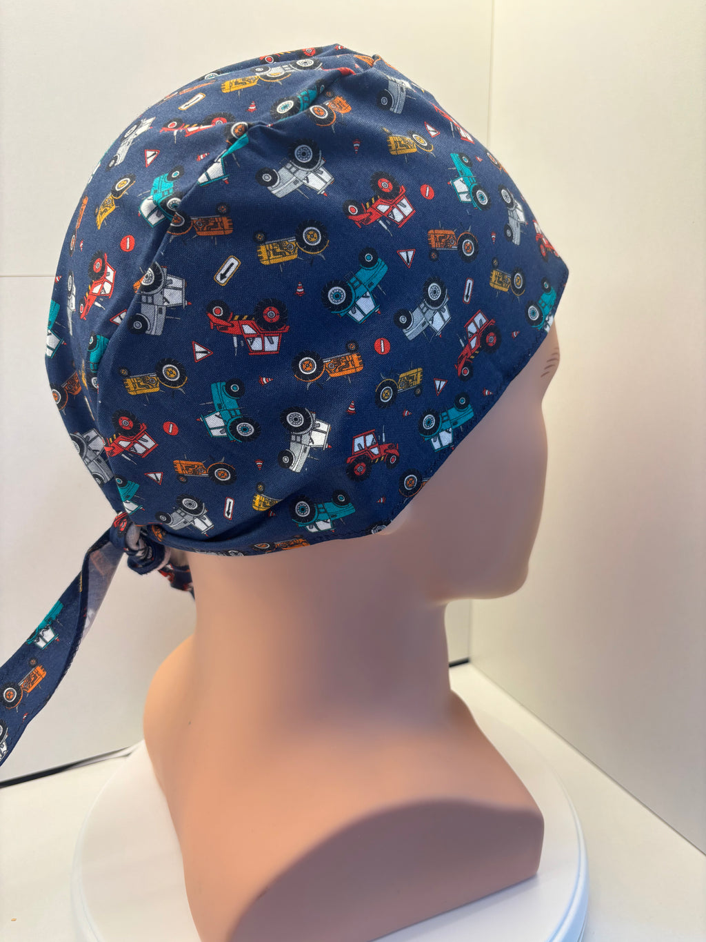 Navy Tractors Tie Back Scrub cap/theatre hat