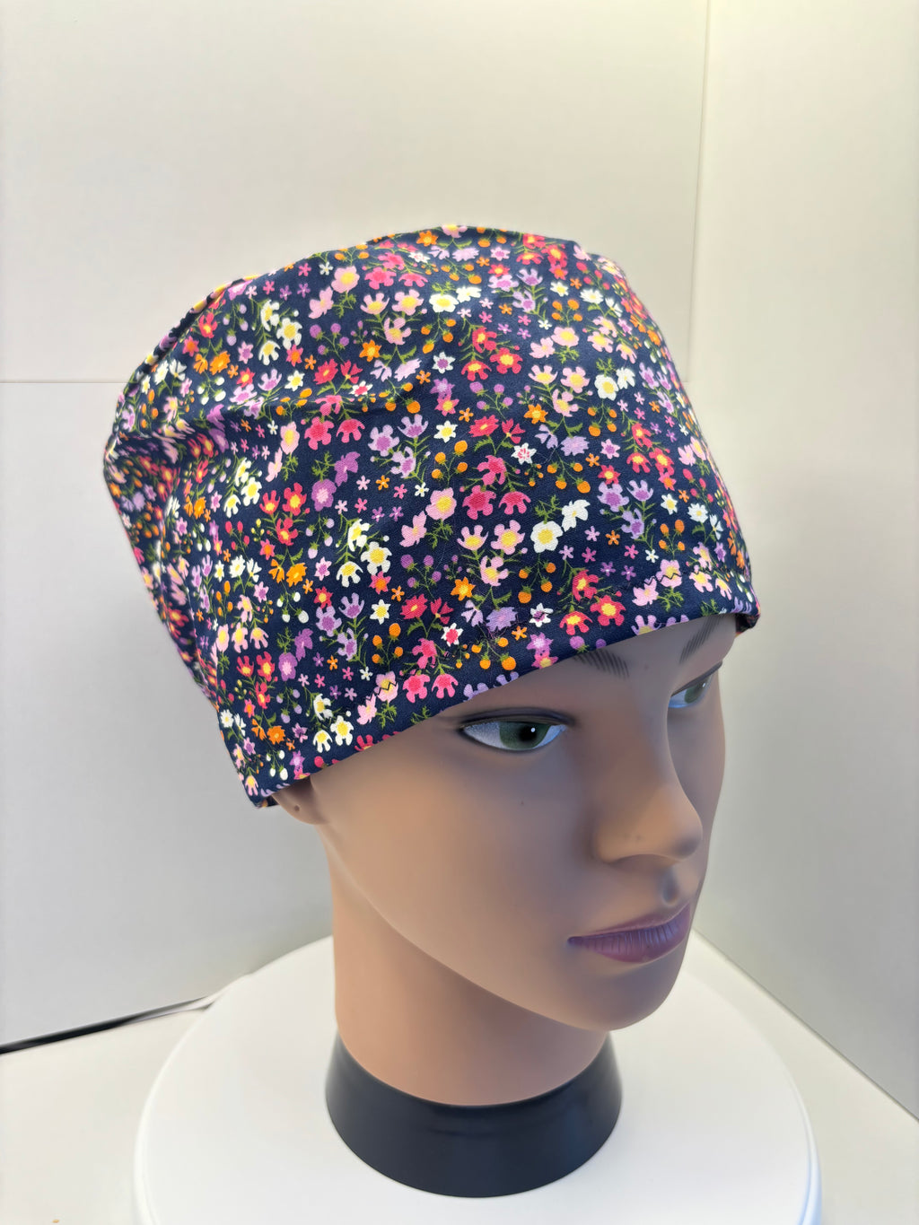 Midnight Meadow Blooms 100% Cotton Theatre Hat/Scrub Cap Optional Satin Lining