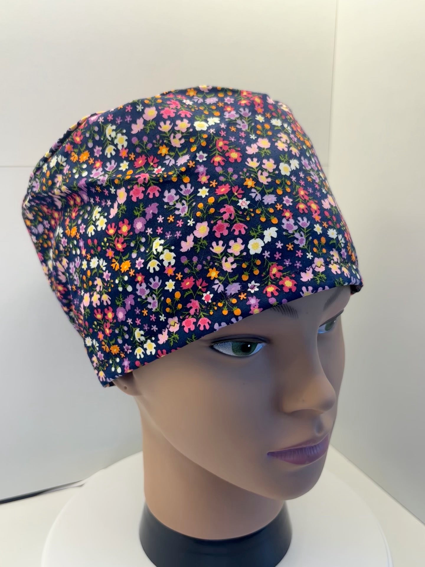 Midnight Meadow Blooms 100% Cotton Theatre Hat/Scrub Cap Optional Satin Lining