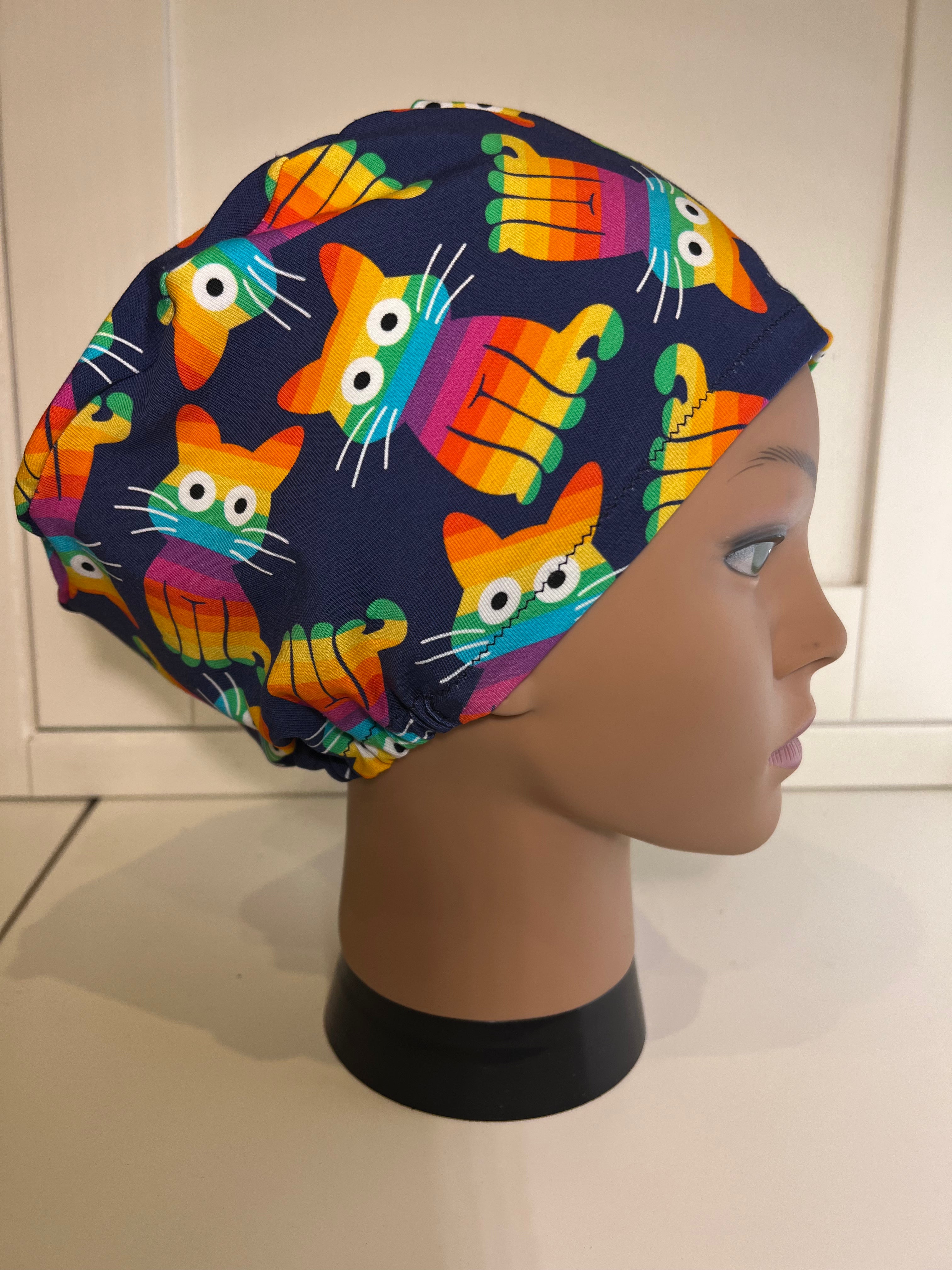 Rainbow Cats Premium Cotton Jersey super soft theatre scrub hat/cap