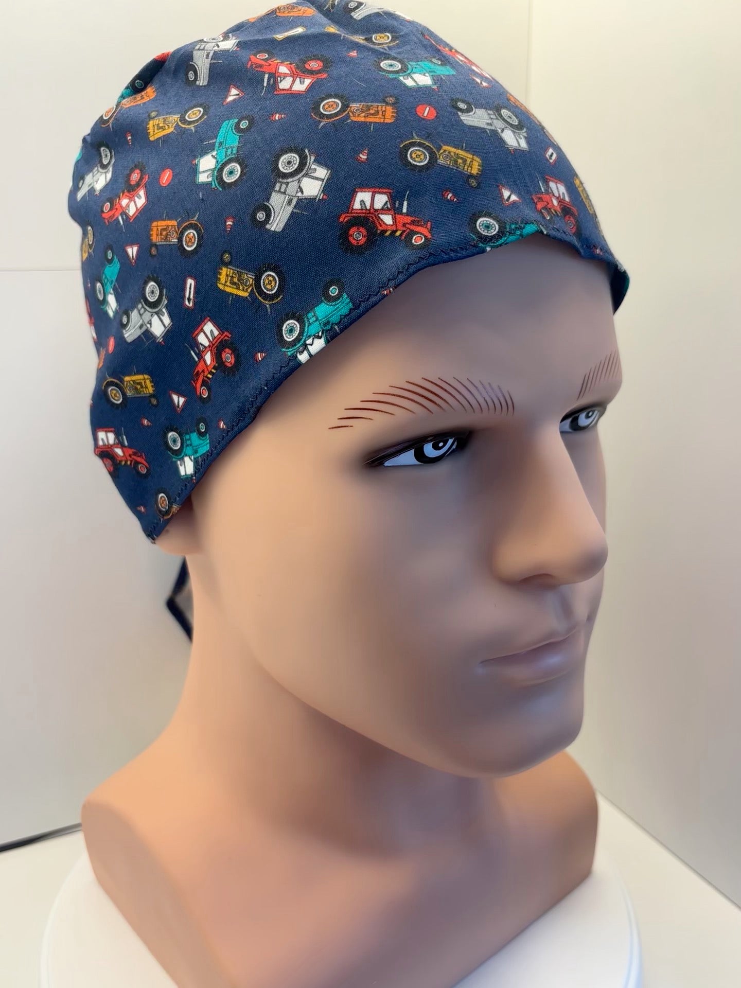 Navy Tractors Tie Back Scrub cap/theatre hat