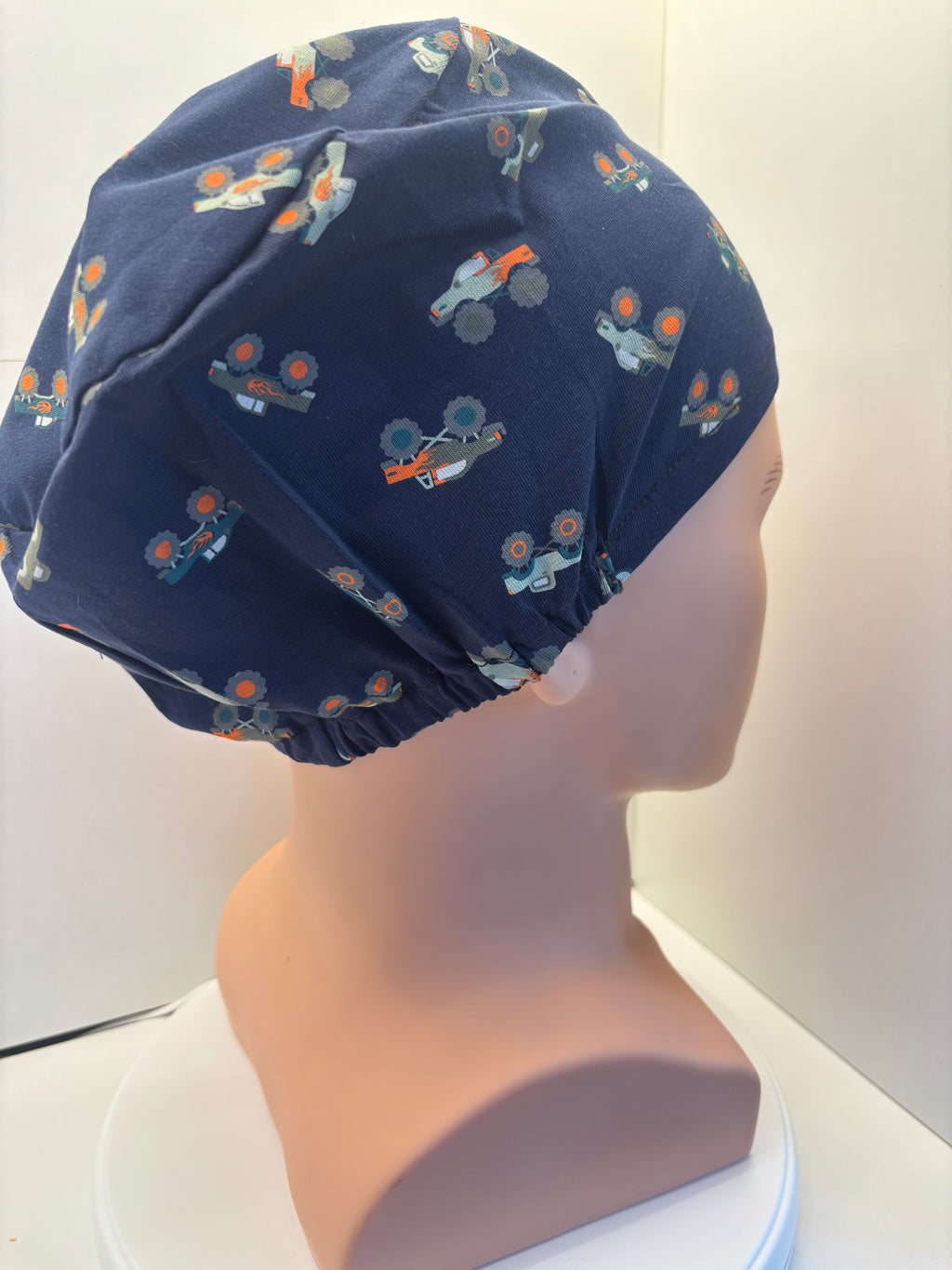 Navy Monster Trucks  Premium Jersey Fabric Theatre hat/scrub hat