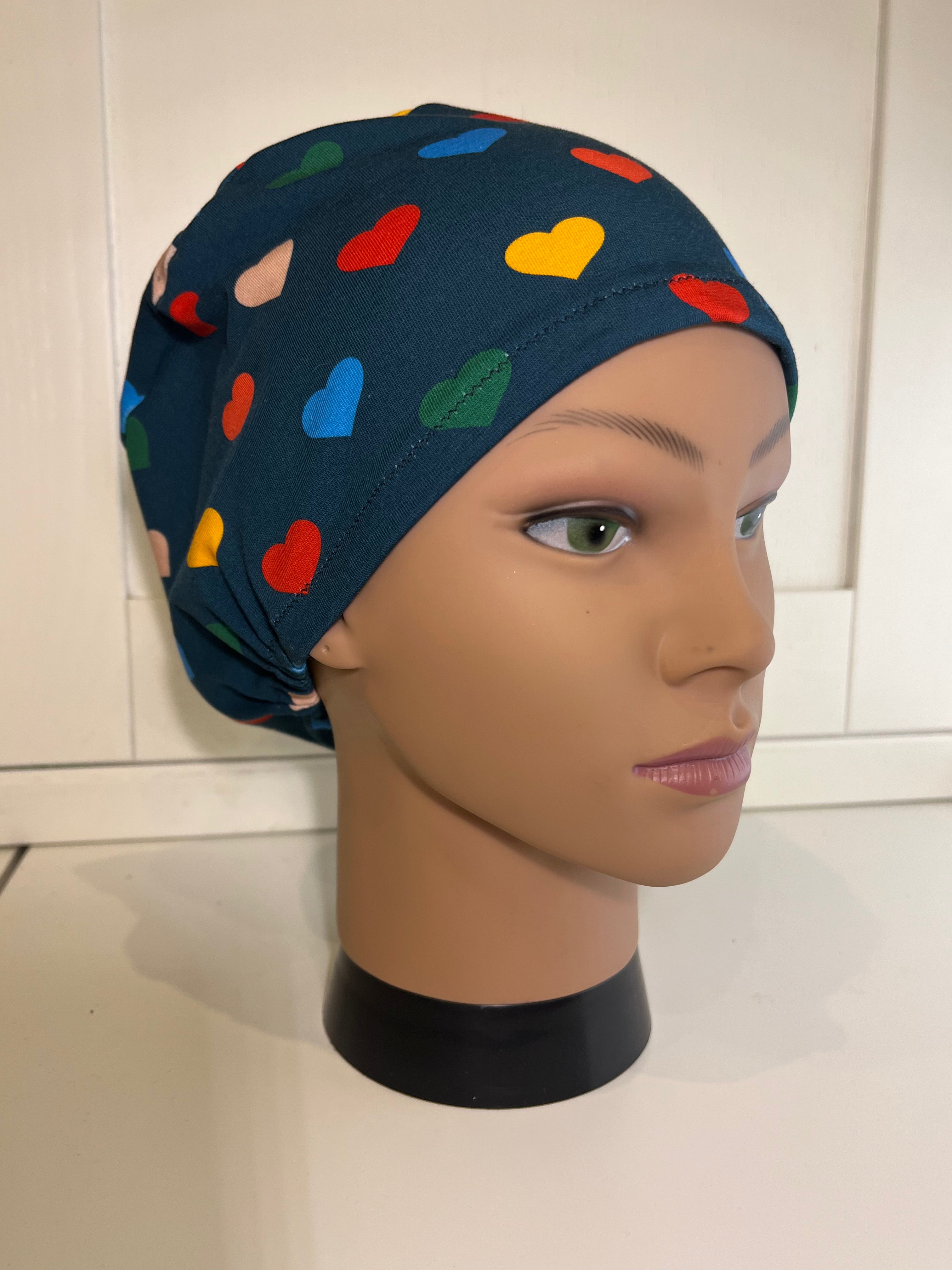 Navy Hearts Premium Cotton Jersey super soft theatre scrub hat/cap - Love, Valentine's Day