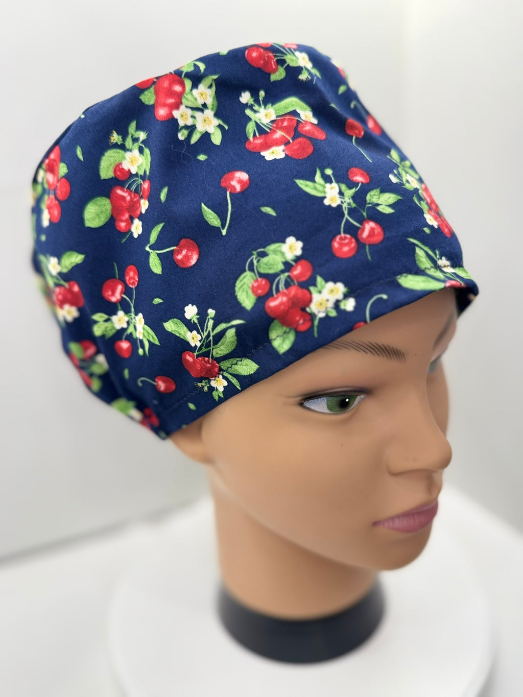 Red Cherries 100% Cotton Theatre Hat/Scrub Cap, Optional Satin Lining