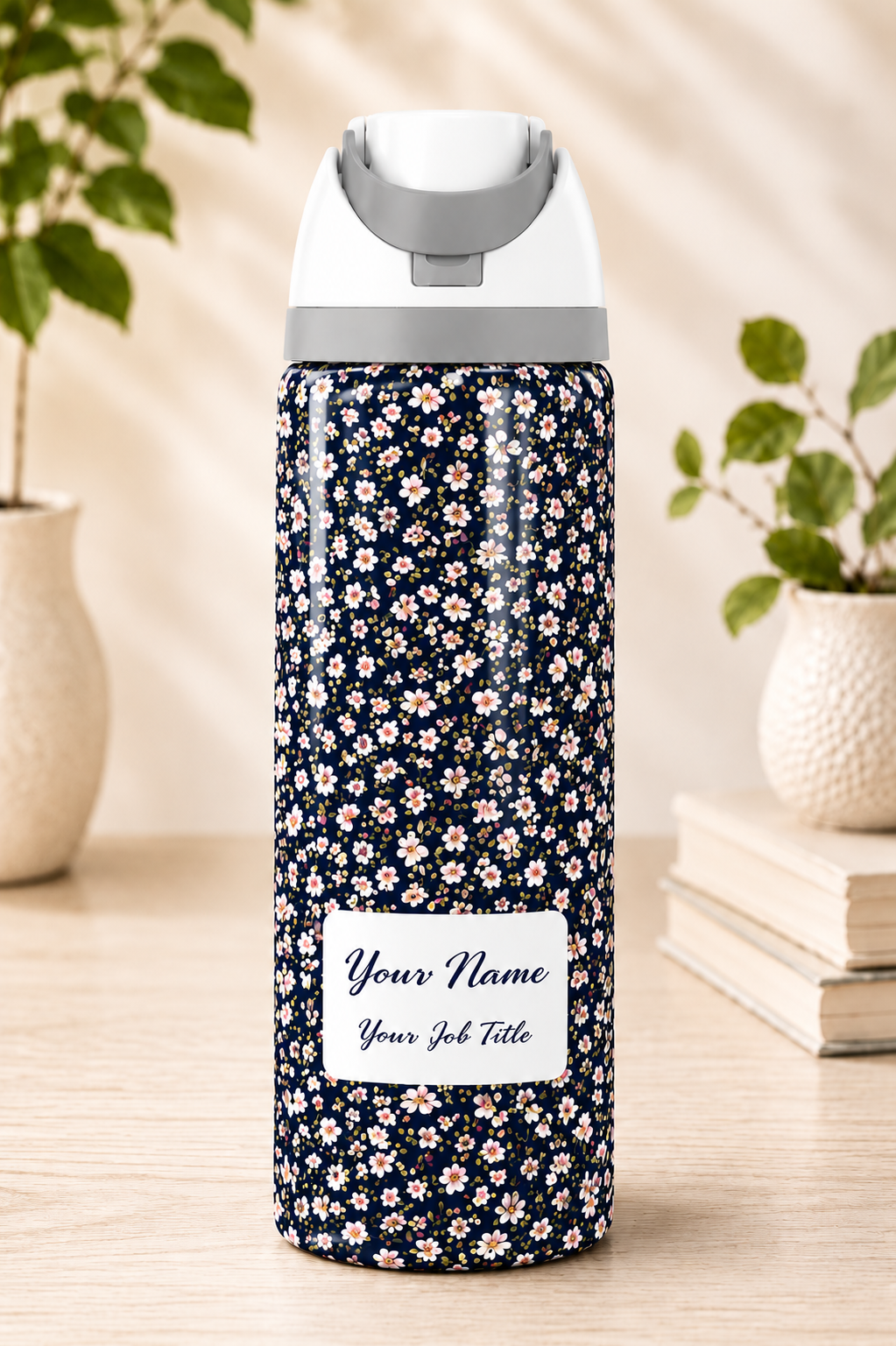 Navy Flower Garden Themed Water Bottle 720ml/960ml