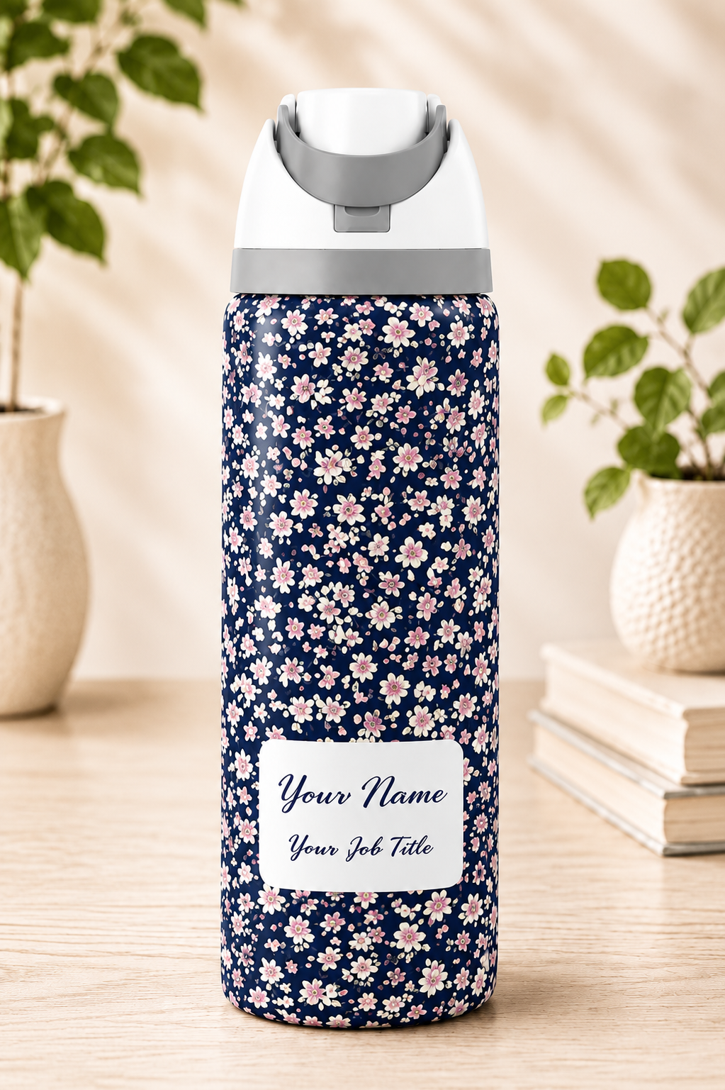 Navy Blossoms Themed Water Bottle 720ml/960ml