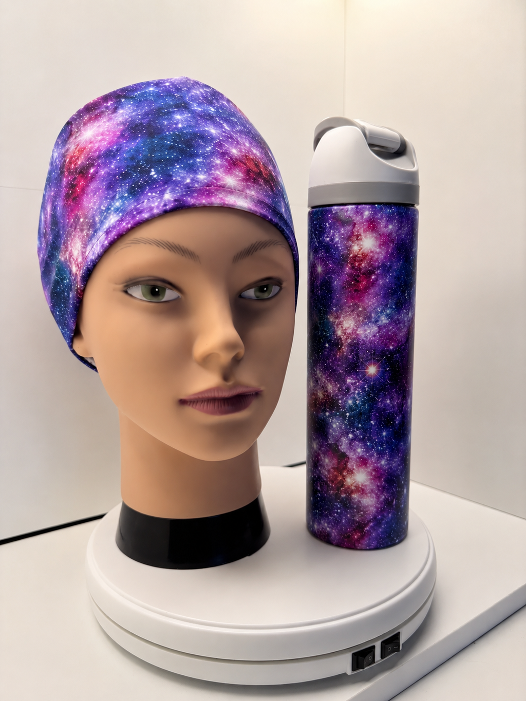 Purple Galaxy Scrub Cap + Water Bottle Bundle/Gift Set