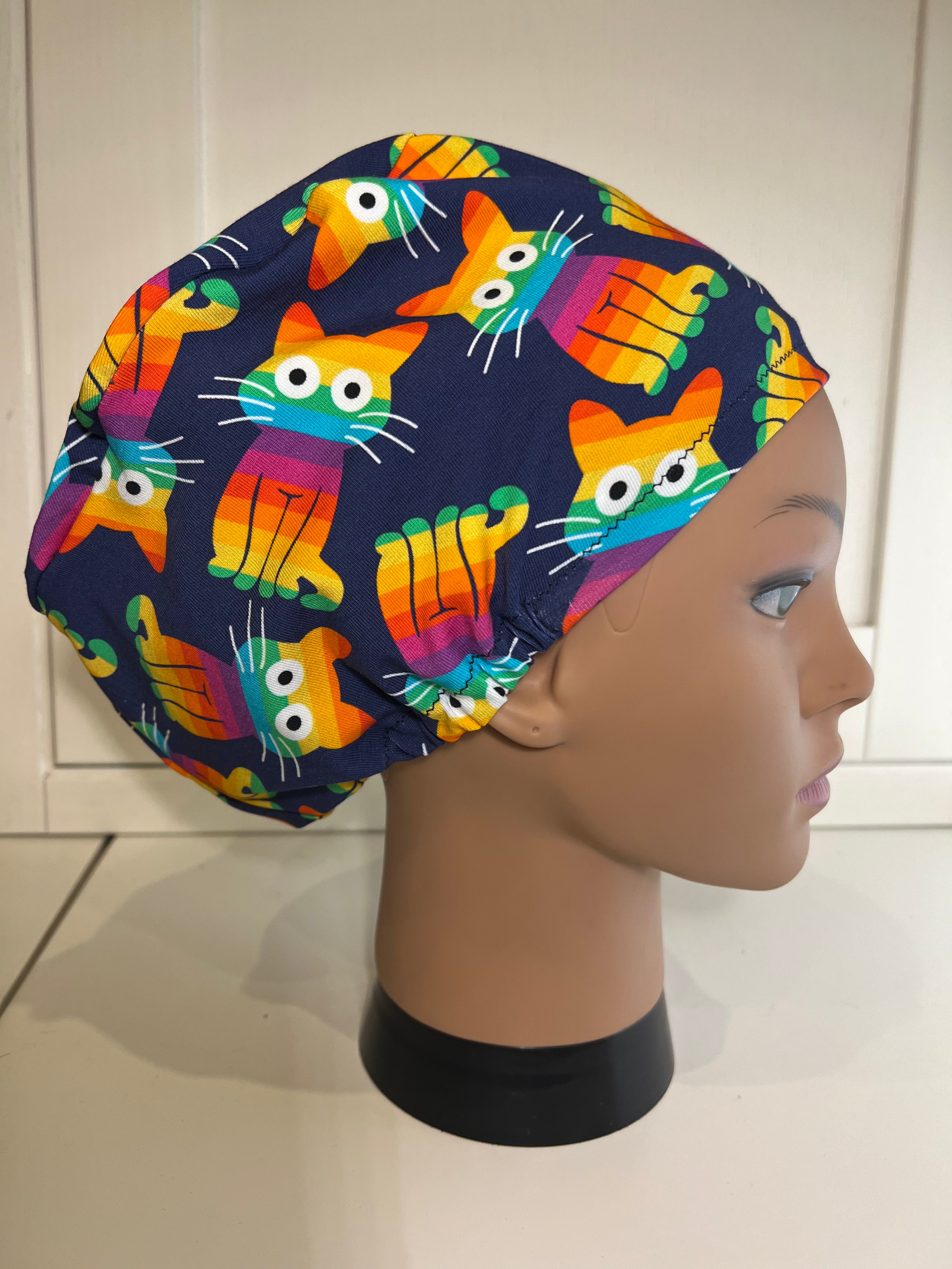 Rainbow Cats Premium Cotton Jersey super soft theatre scrub hat/cap