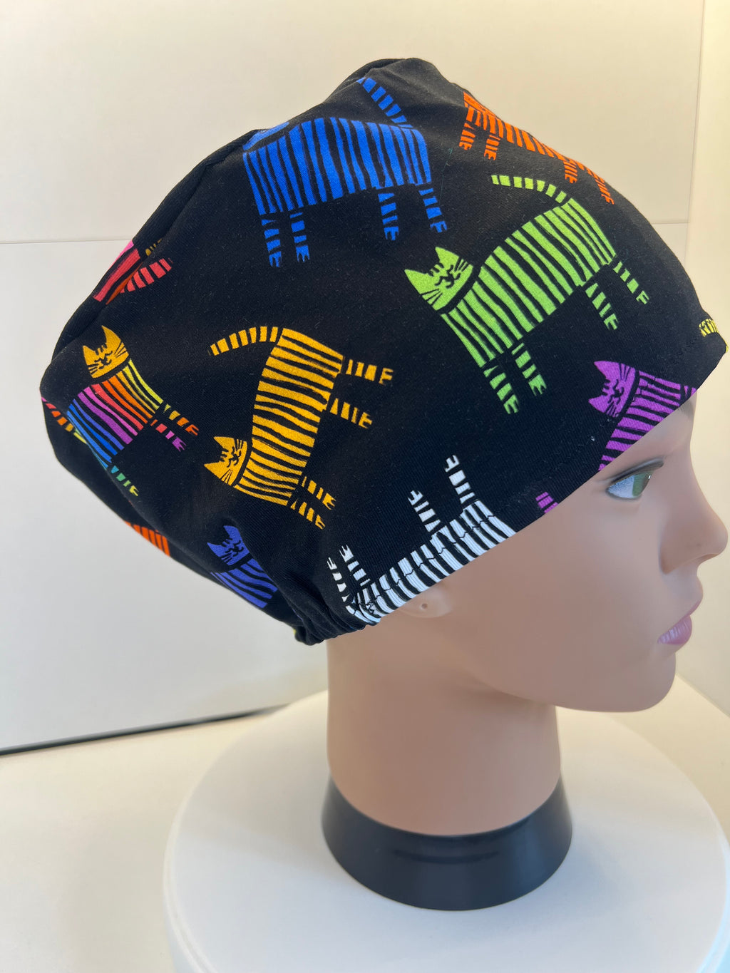 Midnight Rainbow Cats Premium Cotton Jersey super soft theatre scrub hat/cap