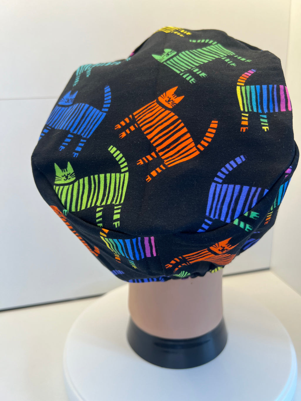 Midnight Rainbow Cats Premium Cotton Jersey super soft theatre scrub hat/cap