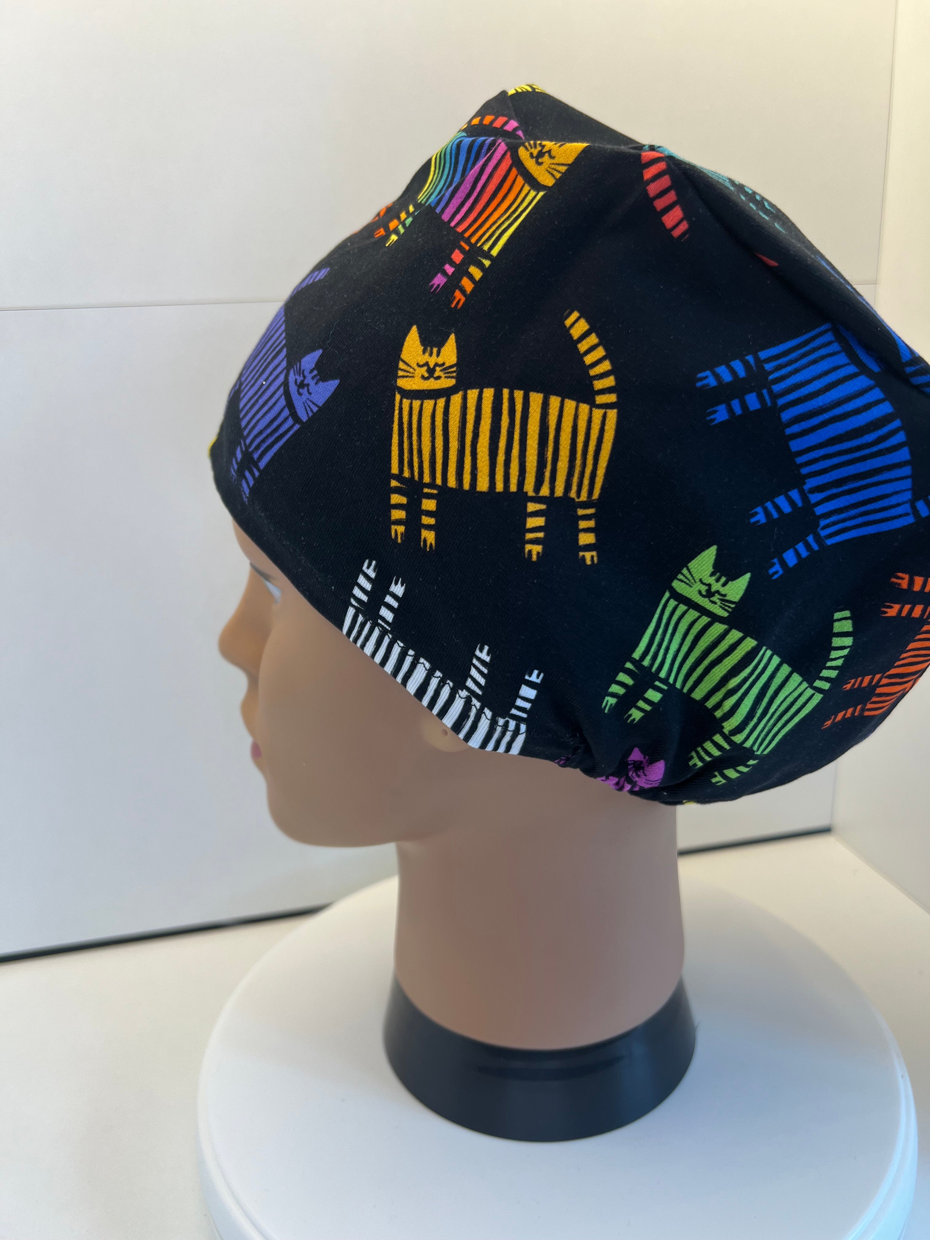 Midnight Rainbow Cats Premium Cotton Jersey super soft theatre scrub hat/cap