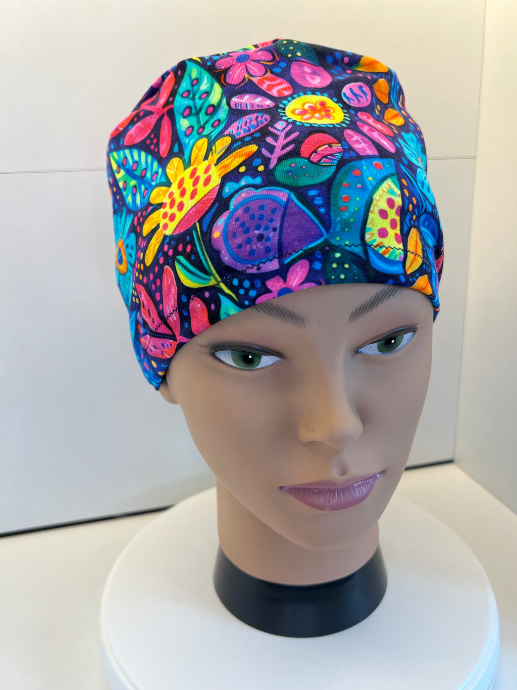 Midnight Tropical Garden Premium Soft Jersey Fabric Scrub hat/theatre hat
