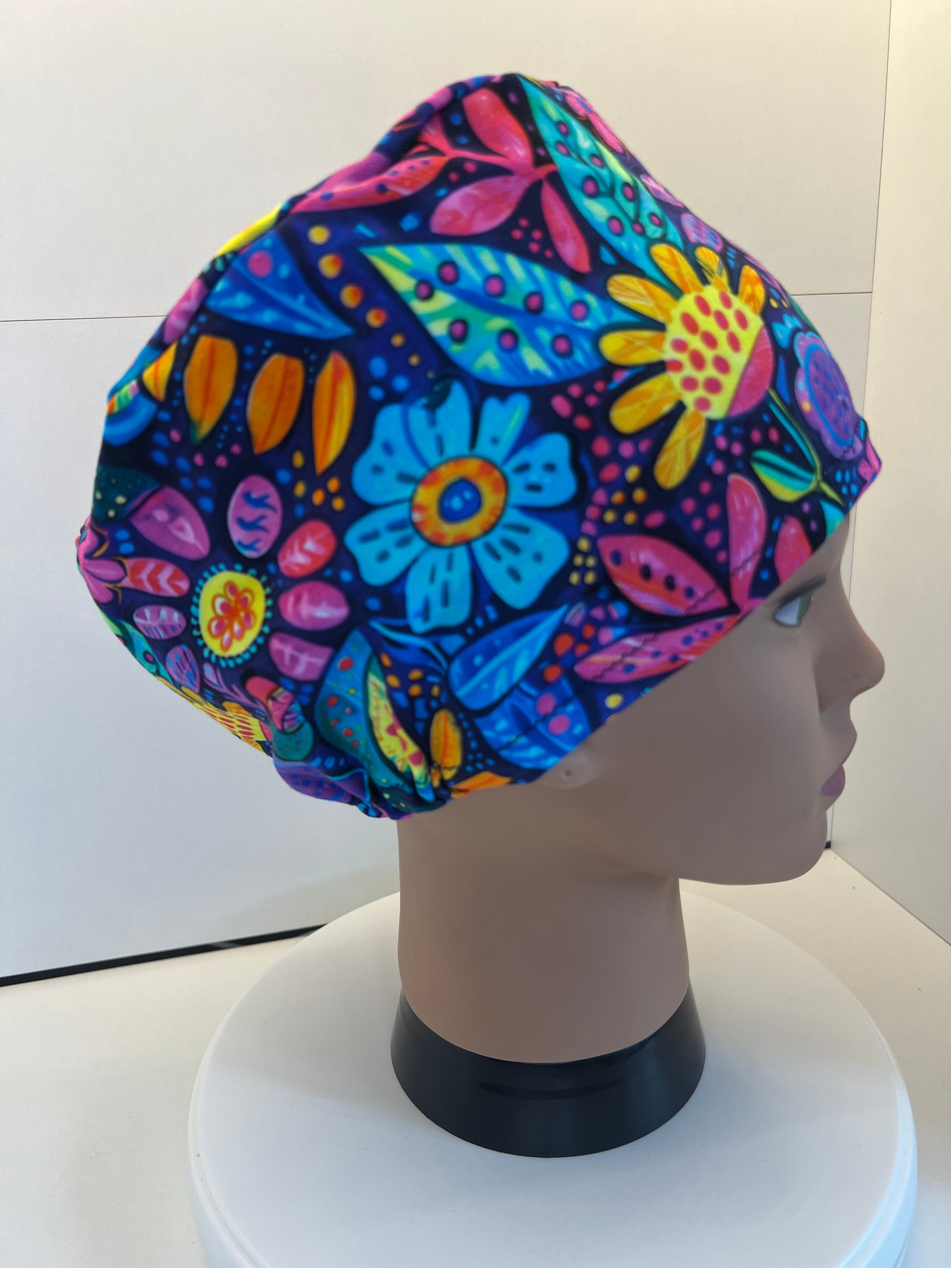 Midnight Tropical Garden Premium Soft Jersey Fabric Scrub hat/theatre hat