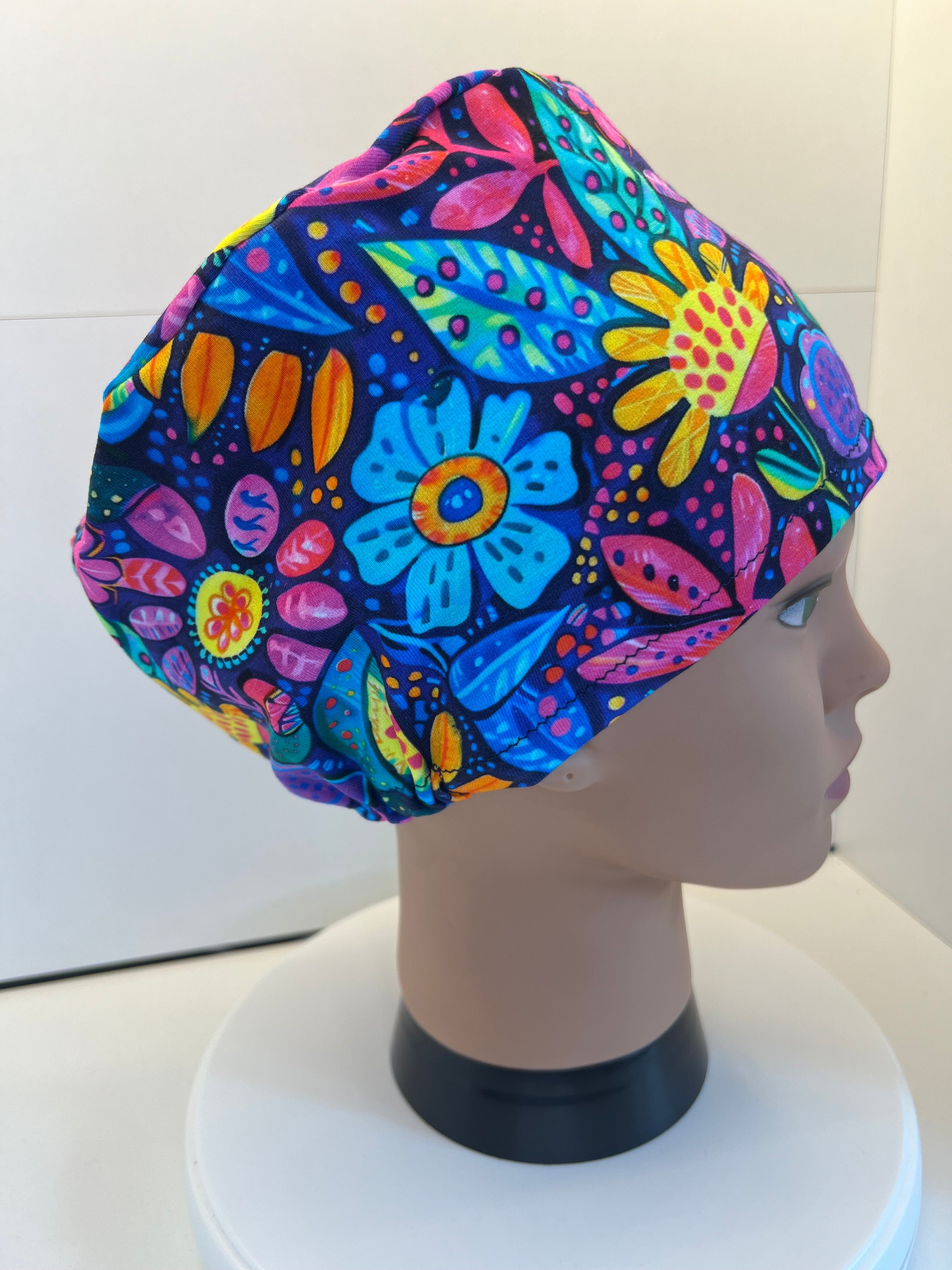 Midnight Tropical Garden Premium Soft Jersey Fabric Scrub hat/theatre hat
