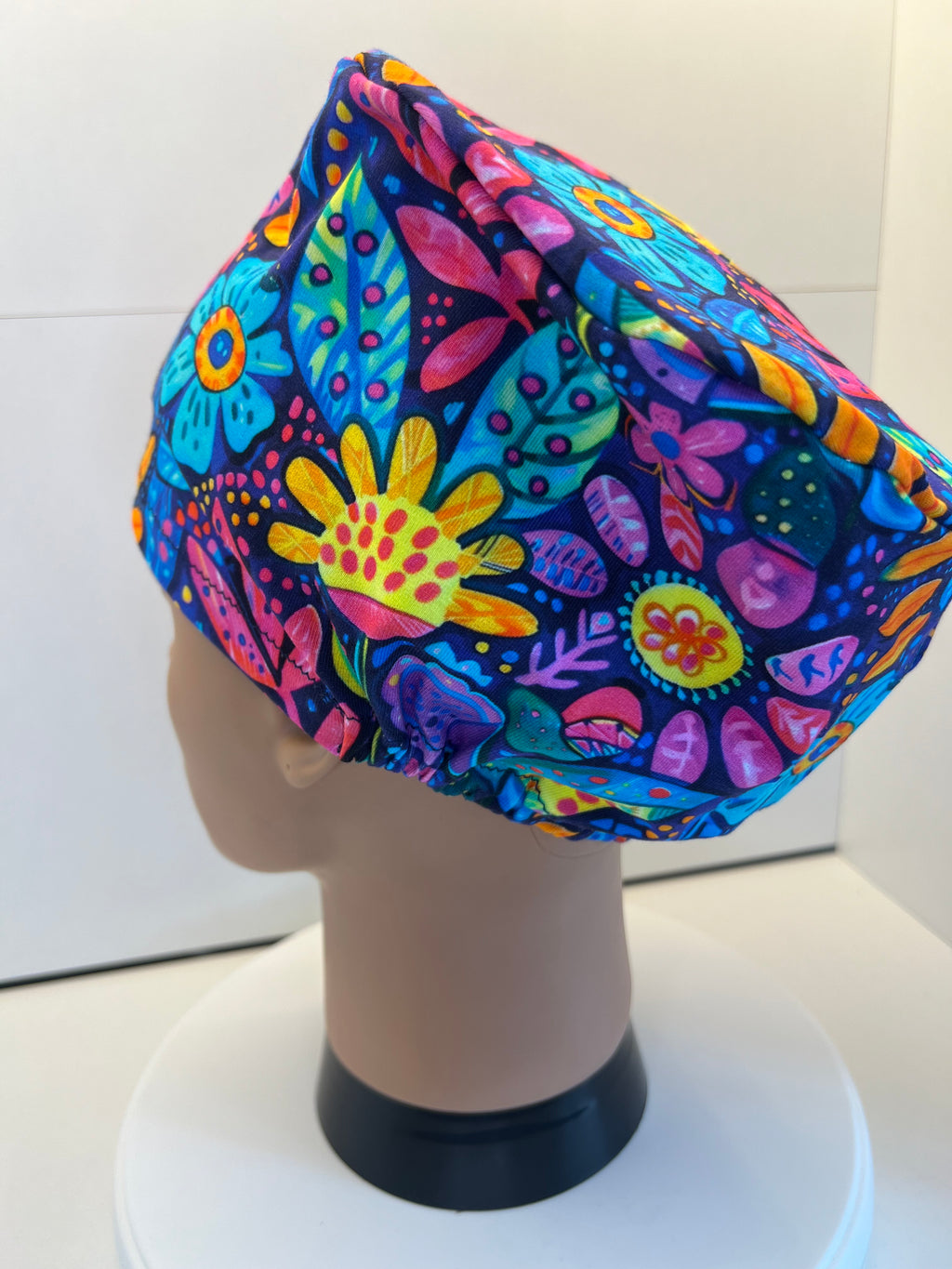 Midnight Tropical Garden Premium Soft Jersey Fabric Scrub hat/theatre hat