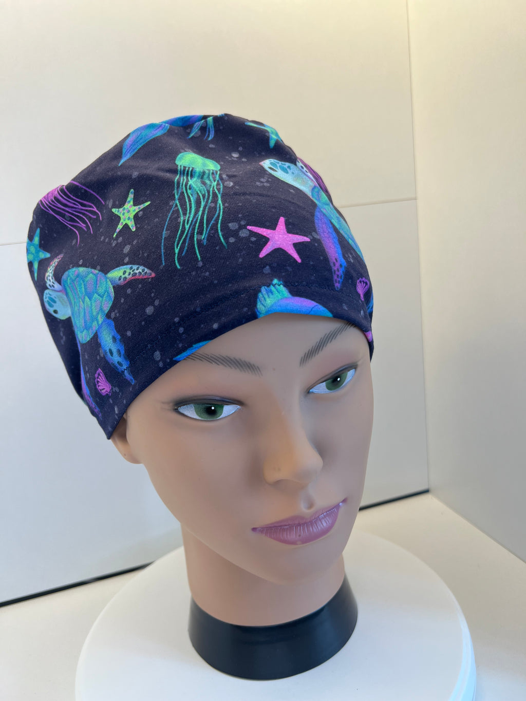 Navy Aquarium Premium Jersey super soft and smooth cotton theatre scrub hat/cap