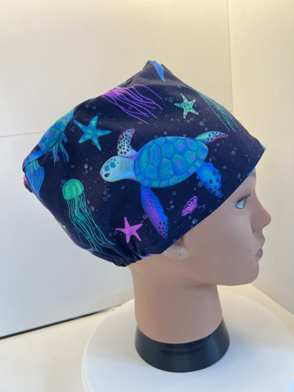 Navy Aquarium Premium Jersey super soft and smooth cotton theatre scrub hat/cap