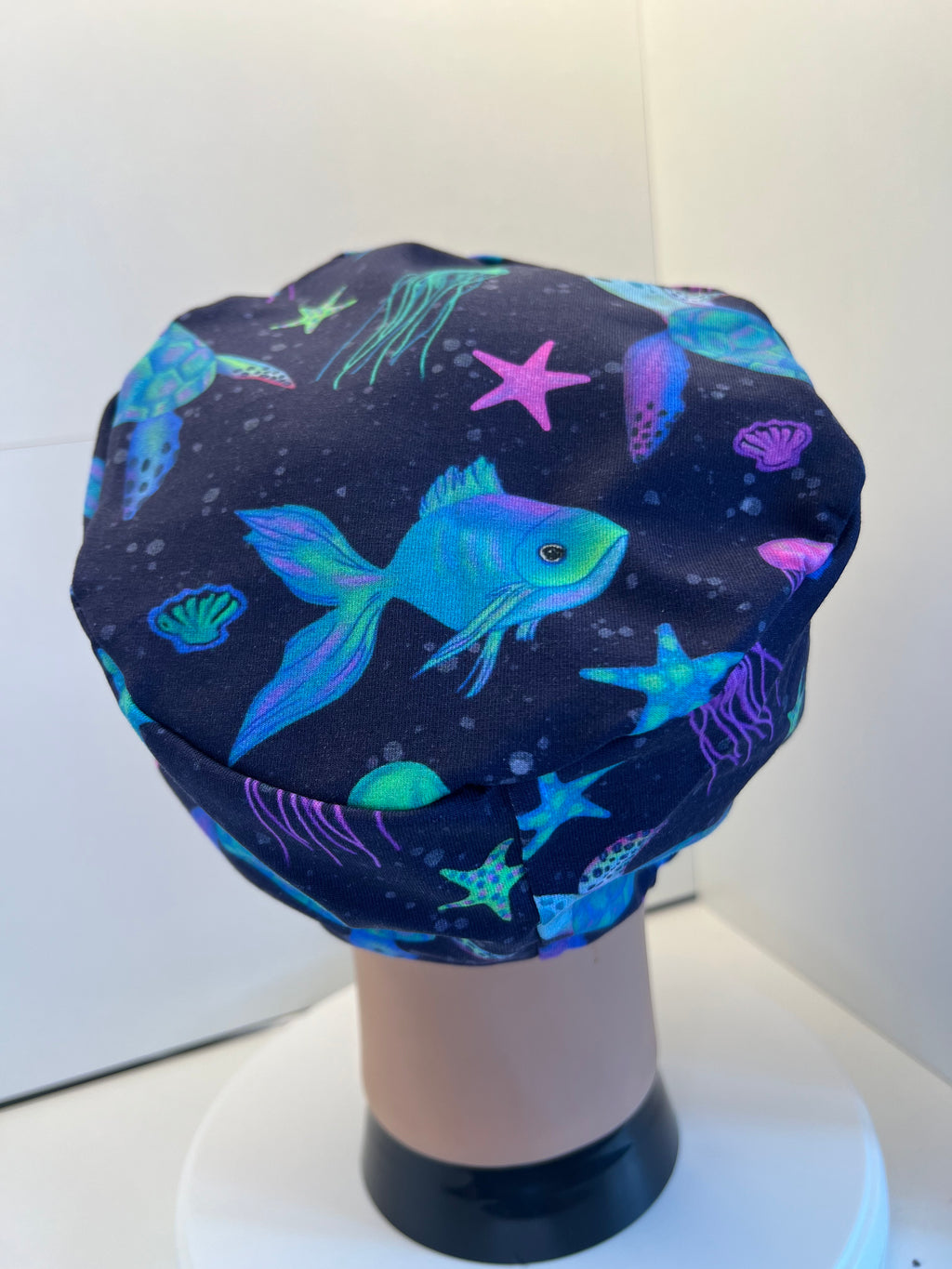 Navy Aquarium Premium Jersey super soft and smooth cotton theatre scrub hat/cap
