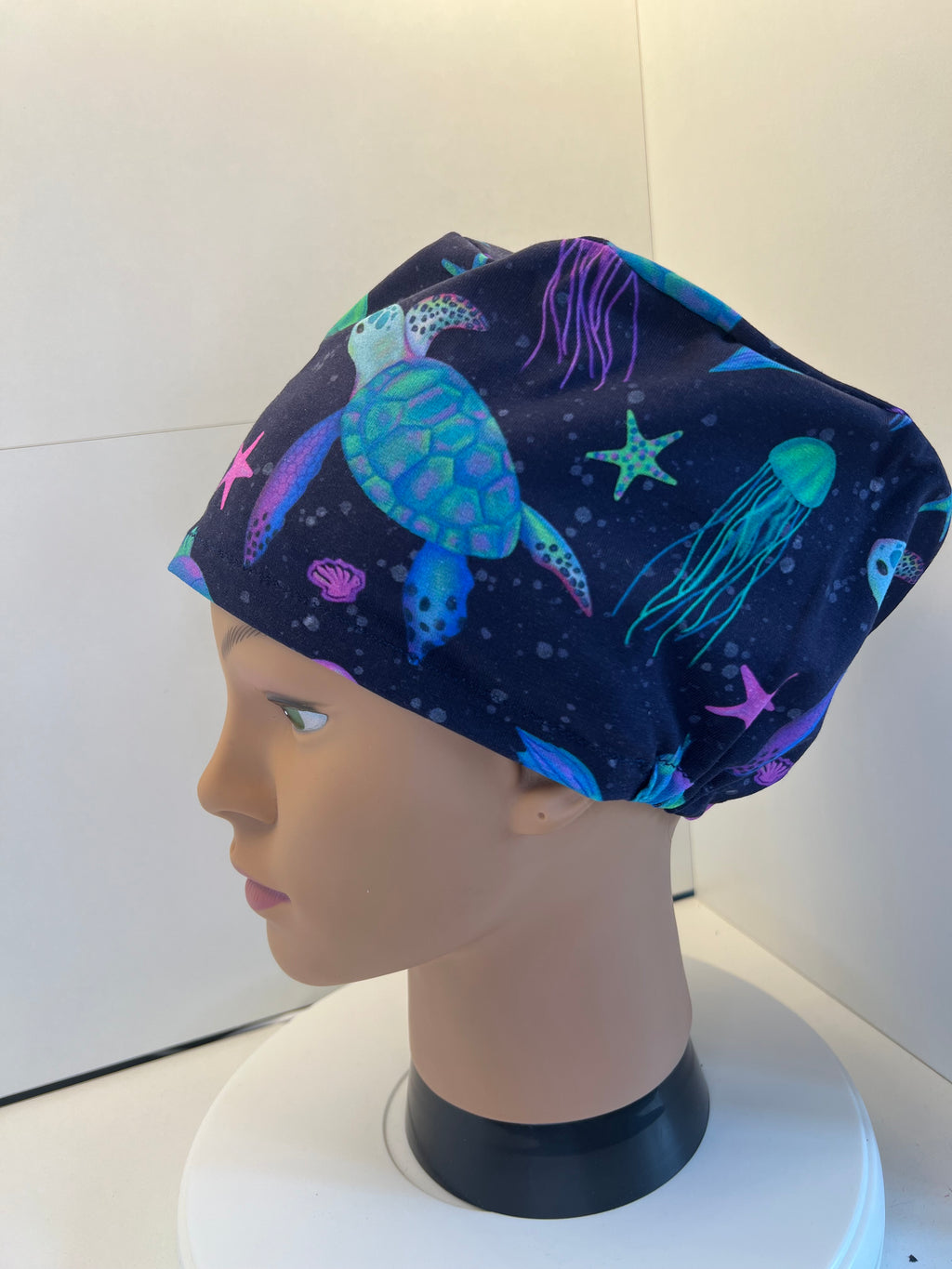 Navy Aquarium Premium Jersey super soft and smooth cotton theatre scrub hat/cap