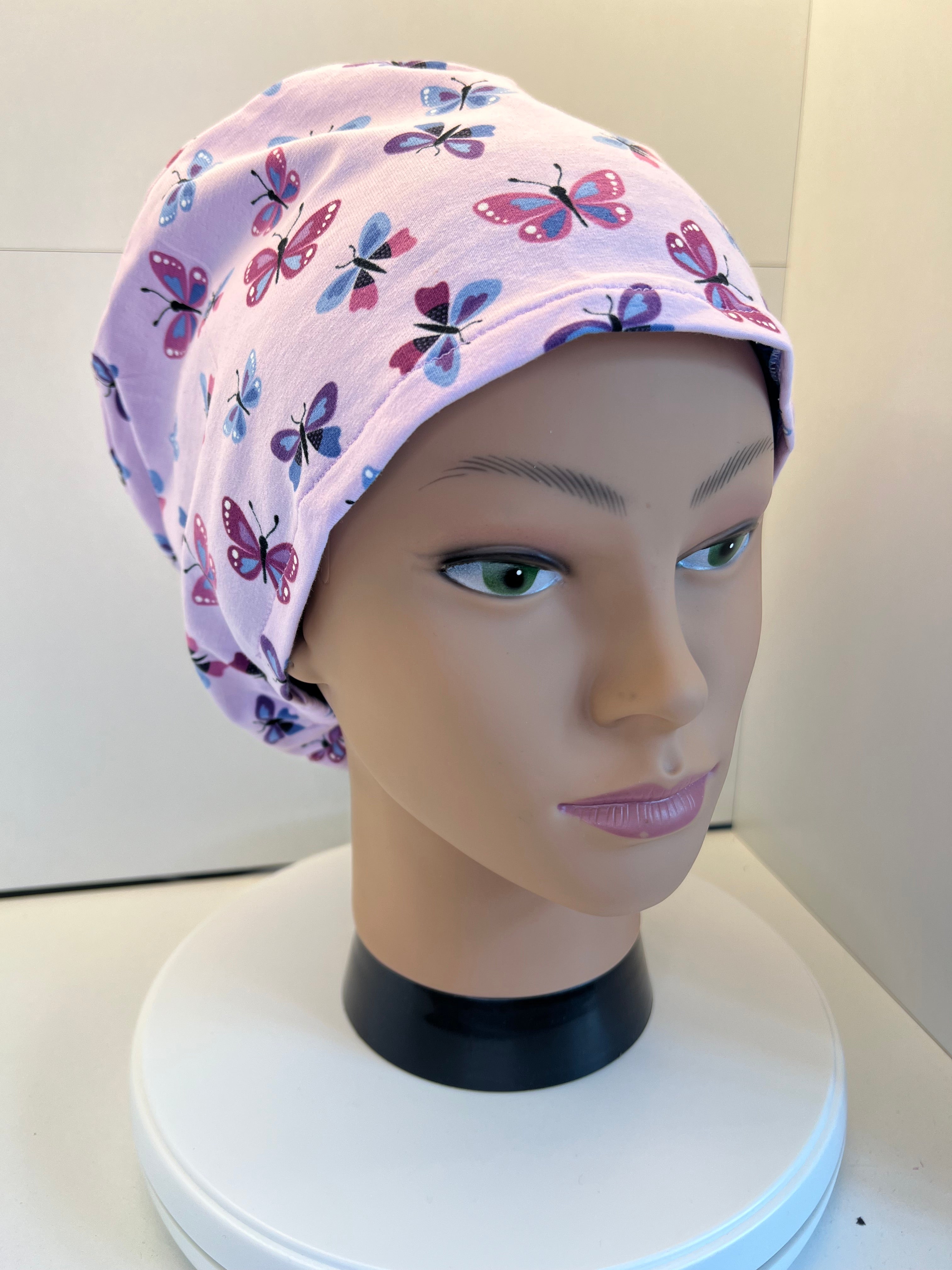 Multi-butterflies Soft Jersey Fabric Handmade Scrub Cap/Theatre Hat. UK Made