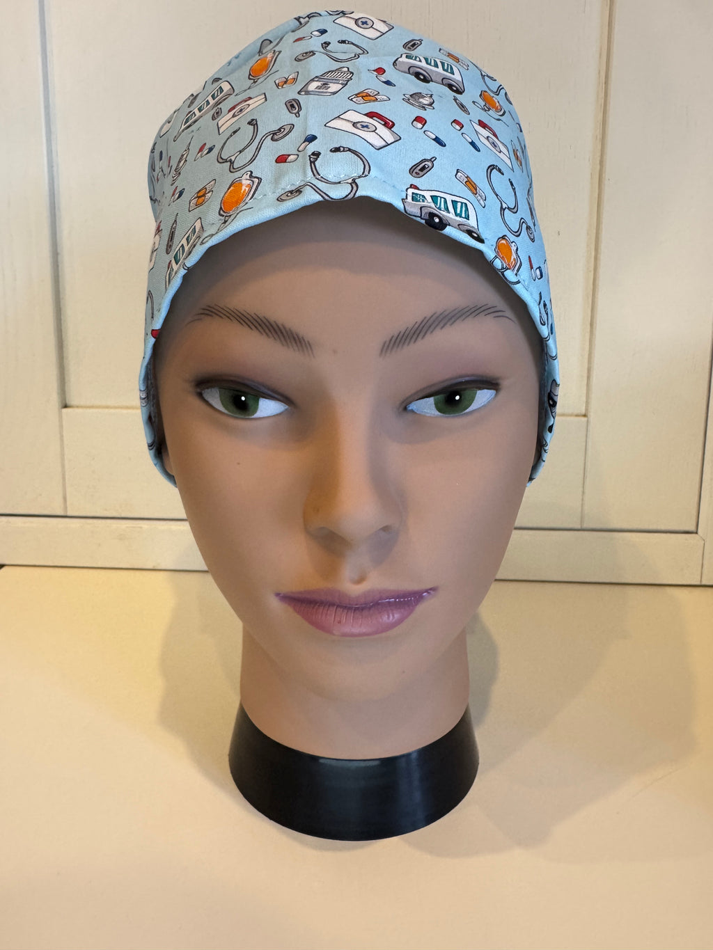 Medical Motifs theatre scrub hat/cap - 100% cotton, Optional Satin lining