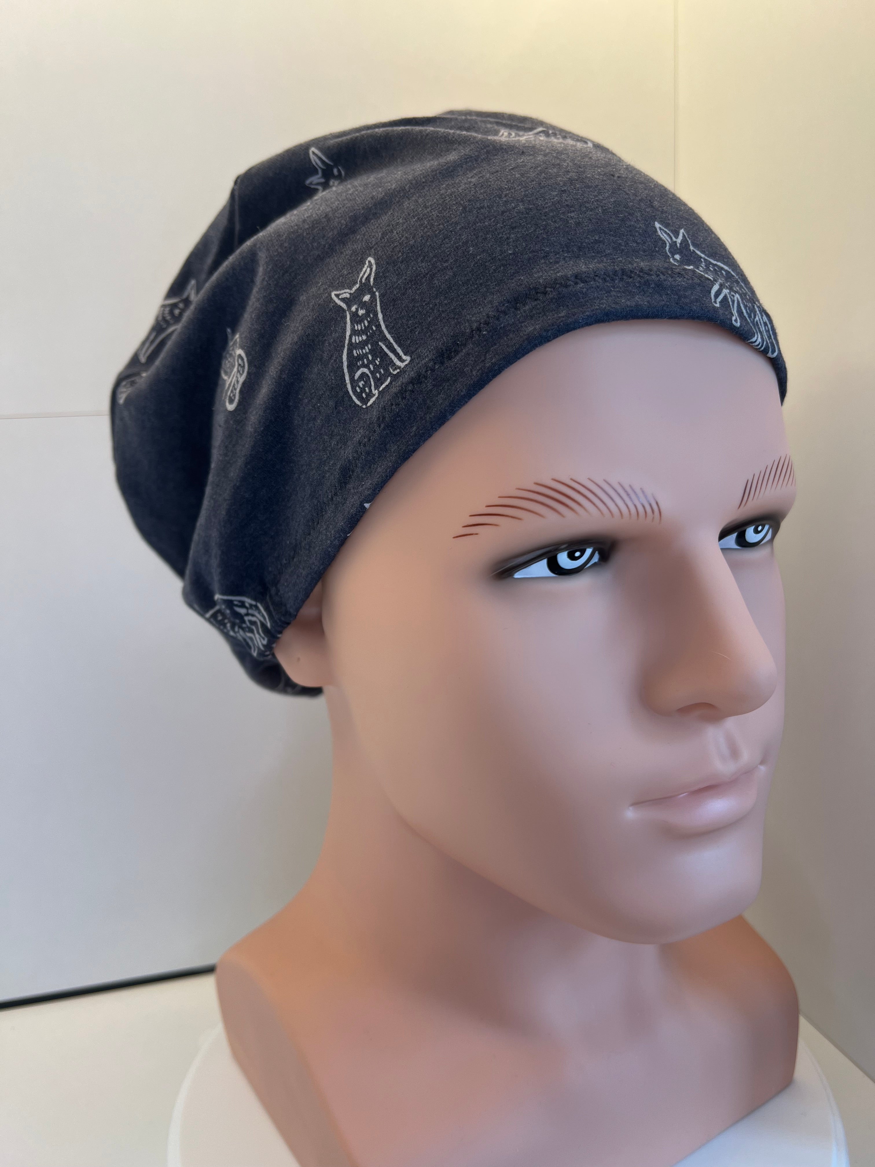 Navy Foxes Super Soft Jersey Fabric theatre scrub cap / hat.  Ethically made. Standard and Large size