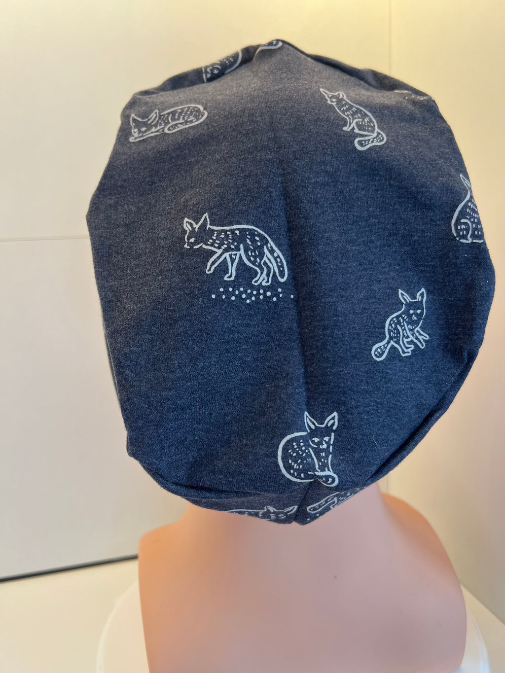 Navy Foxes Super Soft Jersey Fabric theatre scrub cap / hat.  Ethically made. Standard and Large size