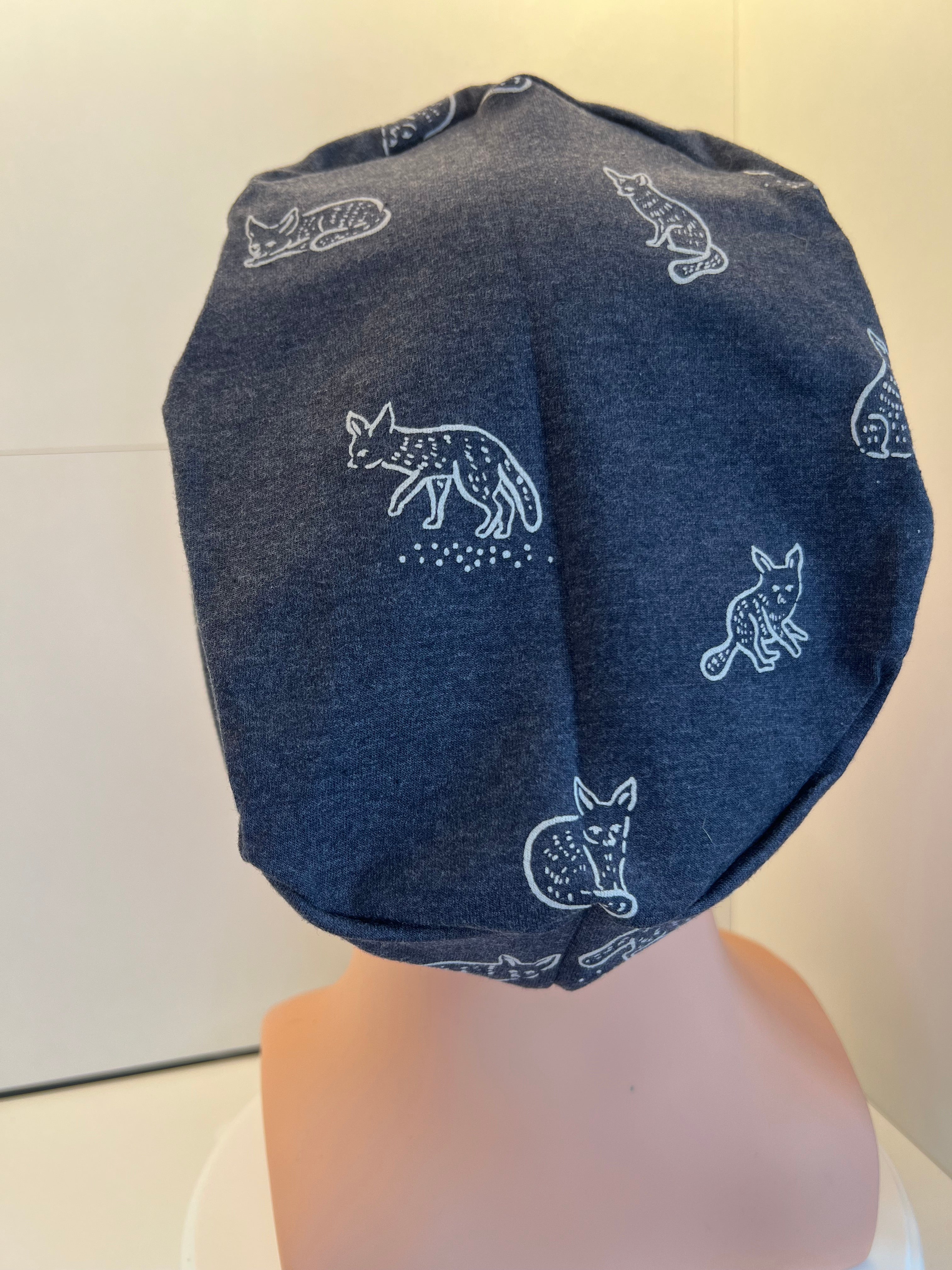 Navy Foxes Super Soft Jersey Fabric theatre scrub cap / hat.  Ethically made. Standard and Large size