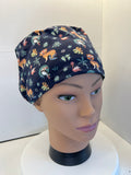 Navy Jungle Animals Soft Jersey Fabric theatre scrub cap / hat.  Ethically made. Standard and Large size