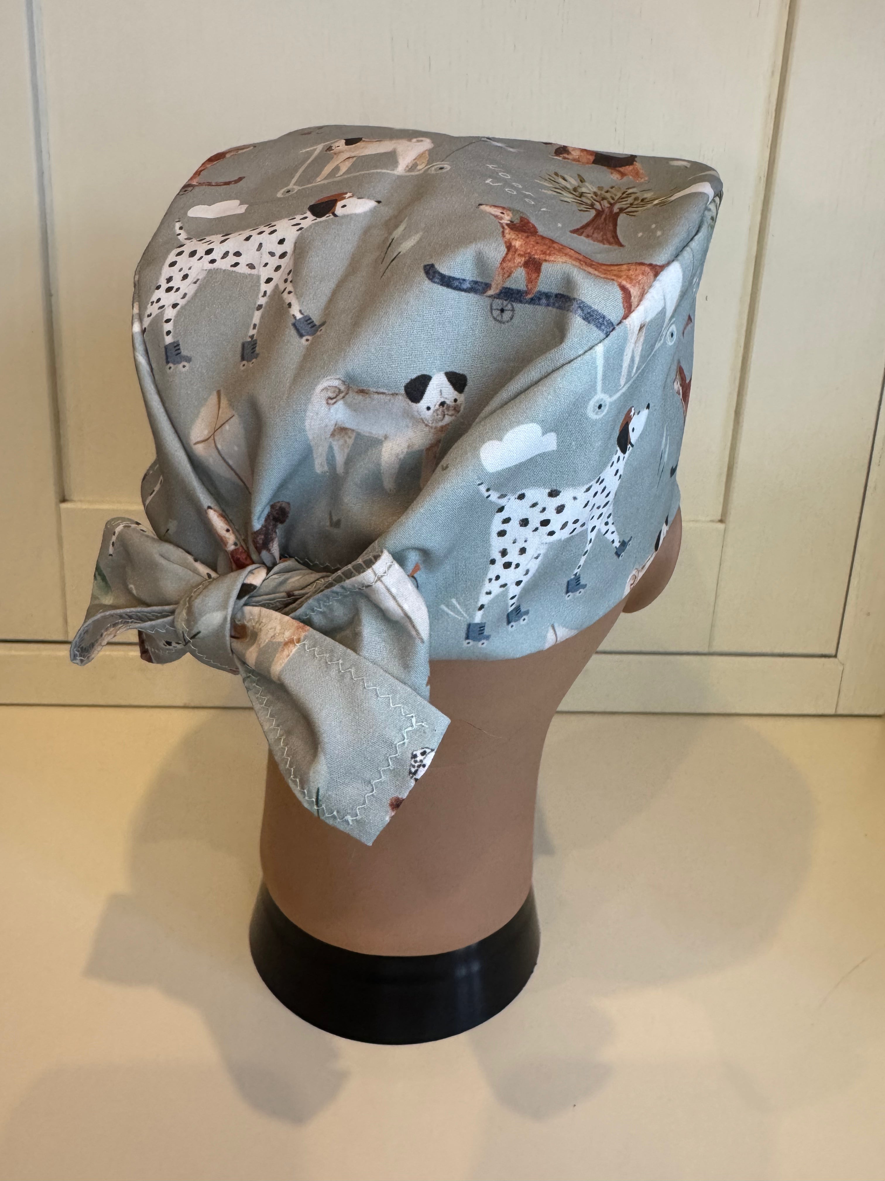 Walk in the Park Dogs Cotton Fabric tie-back theatre scrub cap / hat