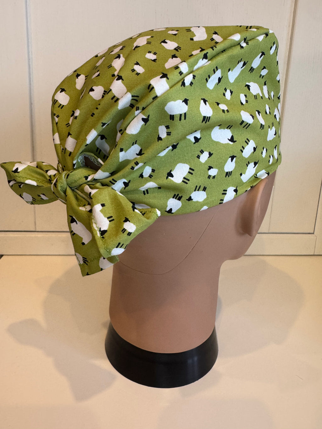 Little Green Sheep Cotton Fabric tie-back theatre scrub cap / hat