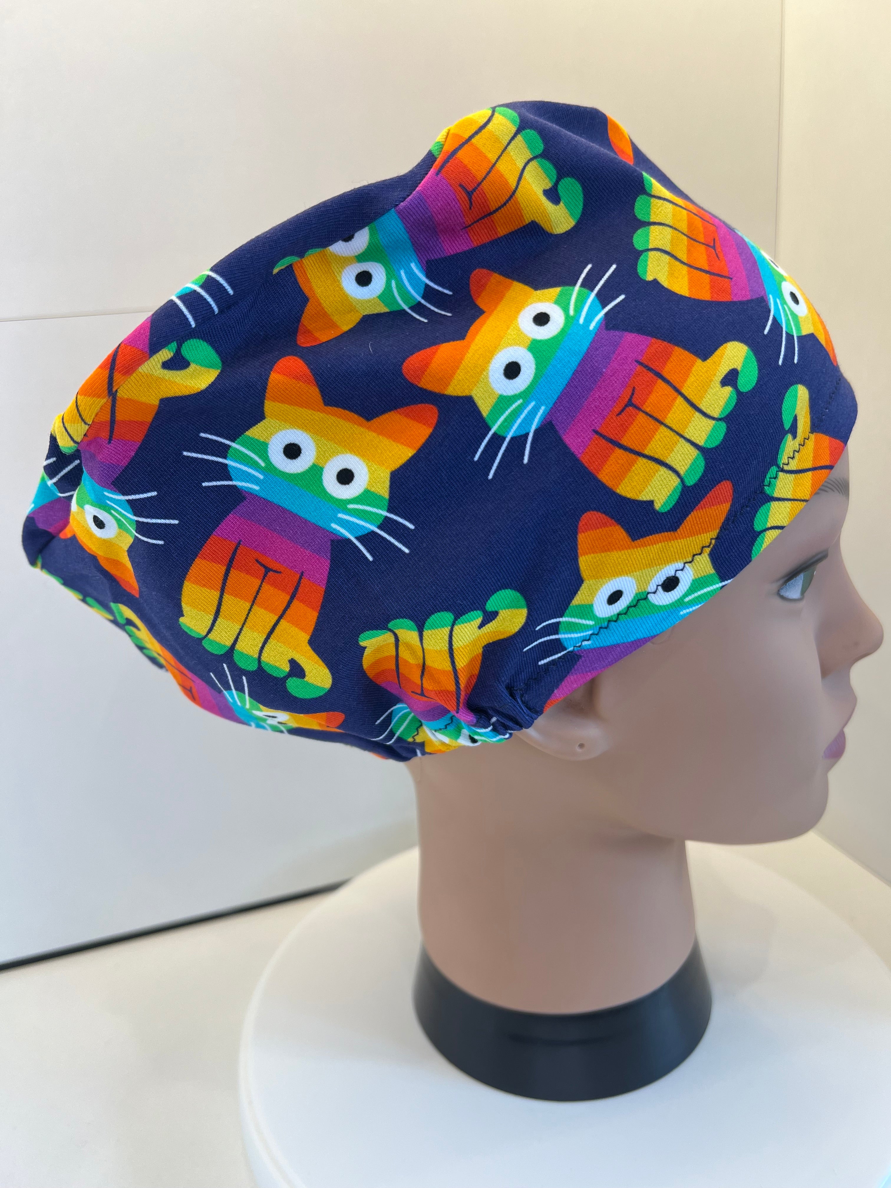Rainbow Cats Premium Cotton Jersey super soft theatre scrub hat/cap