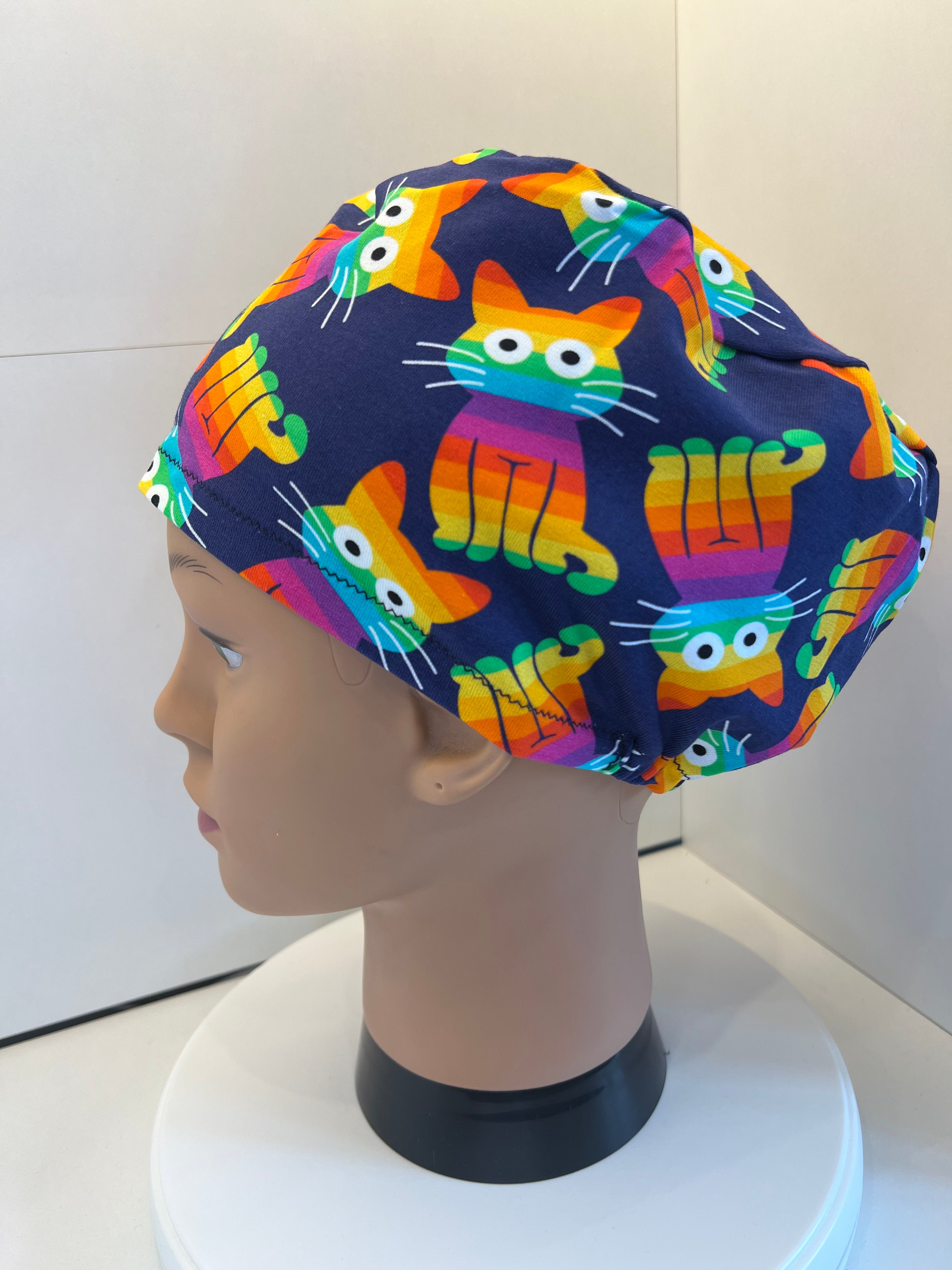 Rainbow Cats Premium Cotton Jersey super soft theatre scrub hat/cap