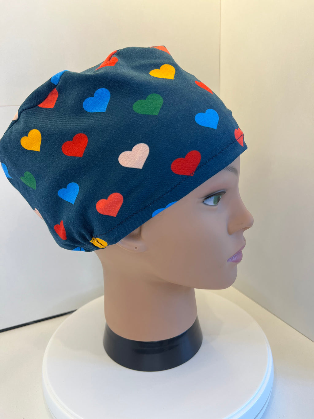Navy Hearts Premium Cotton Jersey super soft theatre scrub hat/cap - Love, Valentine's Day