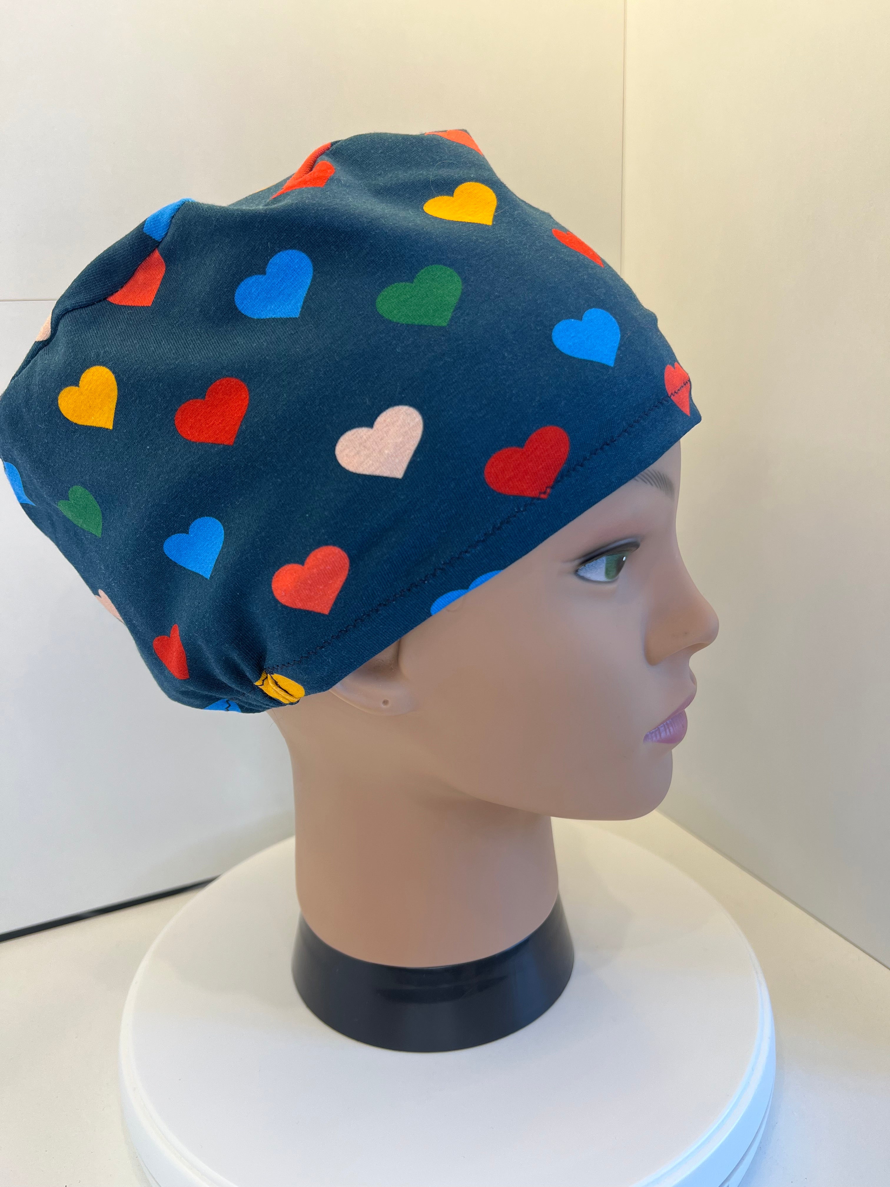 Navy Hearts Premium Cotton Jersey super soft theatre scrub hat/cap - Love, Valentine's Day