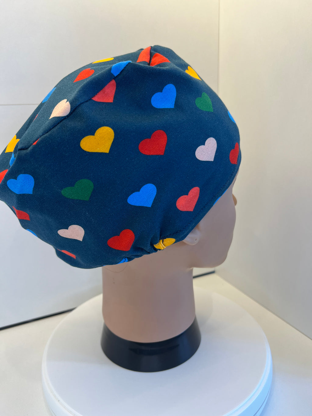 Navy Hearts Premium Cotton Jersey super soft theatre scrub hat/cap - Love, Valentine's Day
