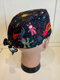 Cosmic Explorers 100% Cotton Tie-Back Surgical/Theatre Scrub Hat/Cap. UK Handmade