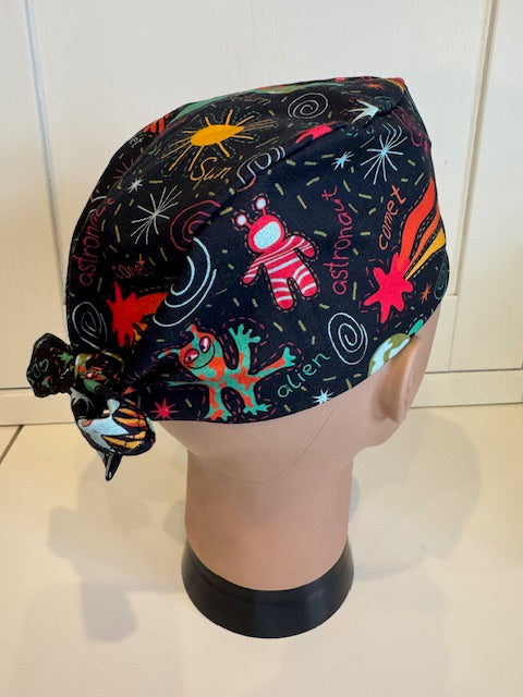 Cosmic Explorers 100% Cotton Tie-Back Surgical/Theatre Scrub Hat/Cap. UK Handmade
