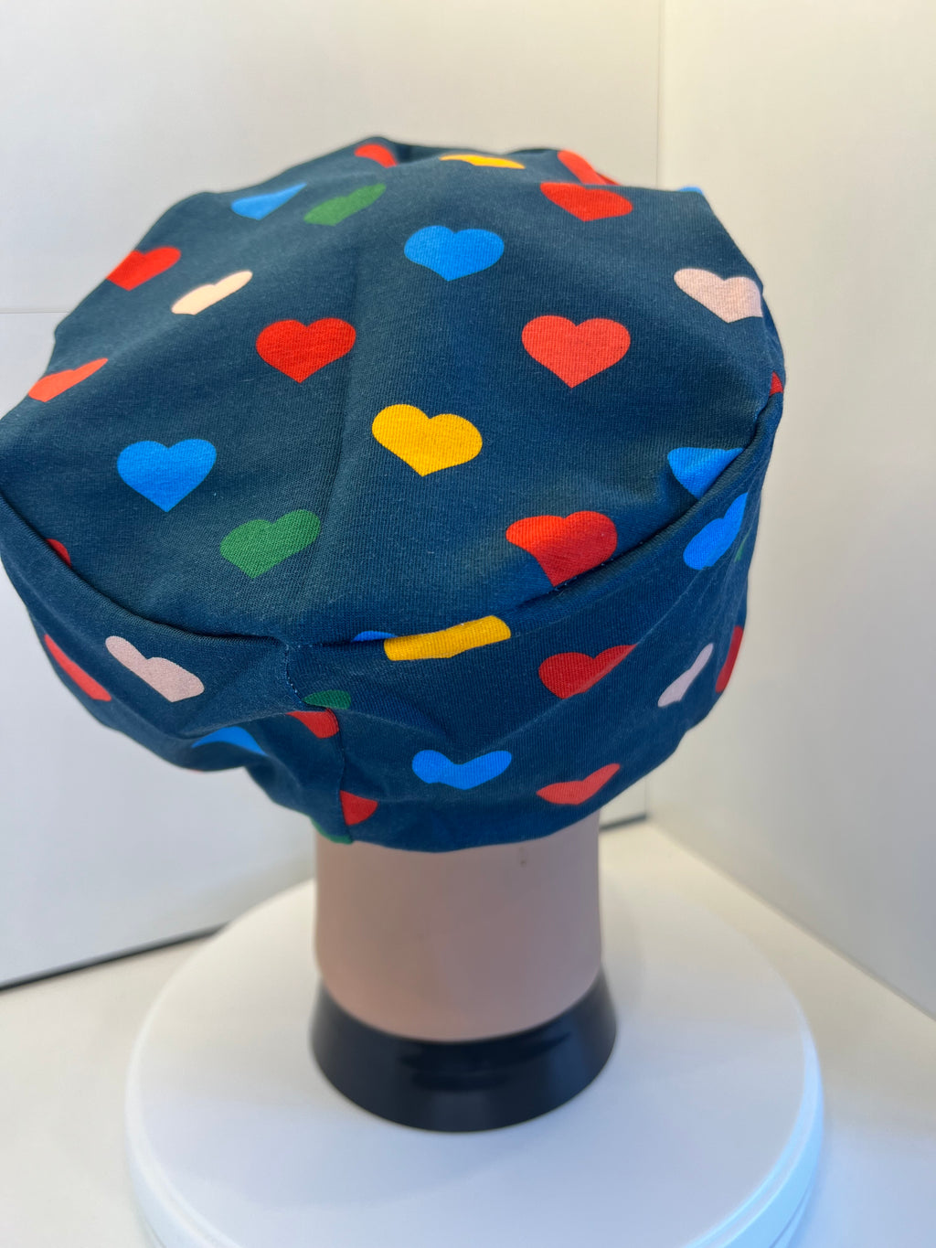 Navy Hearts Premium Cotton Jersey super soft theatre scrub hat/cap - Love, Valentine's Day