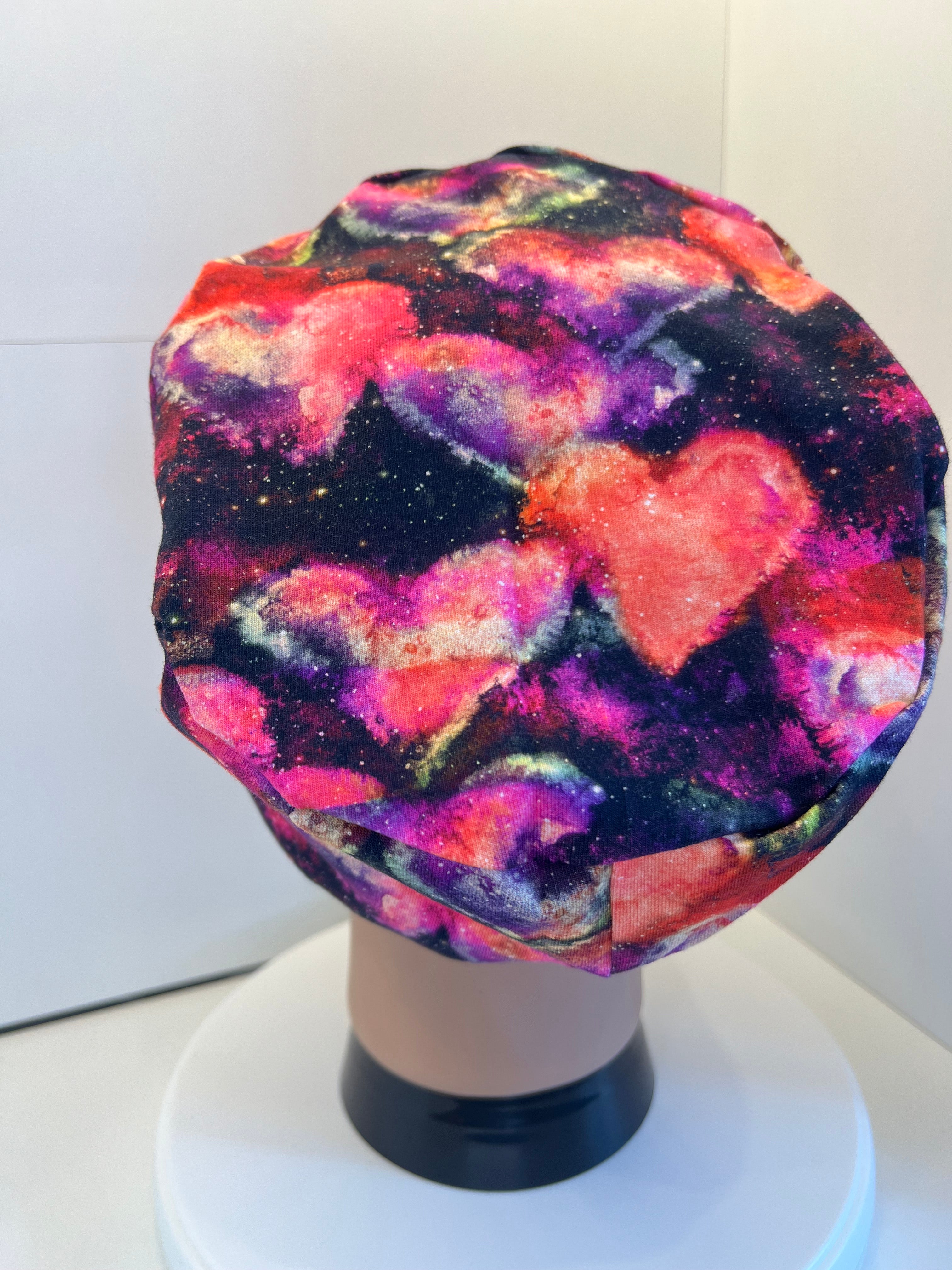 Nebula Hearts Soft Jersey Fabric theatre scrub cap / hat.  Ethically made. Standard and Large size