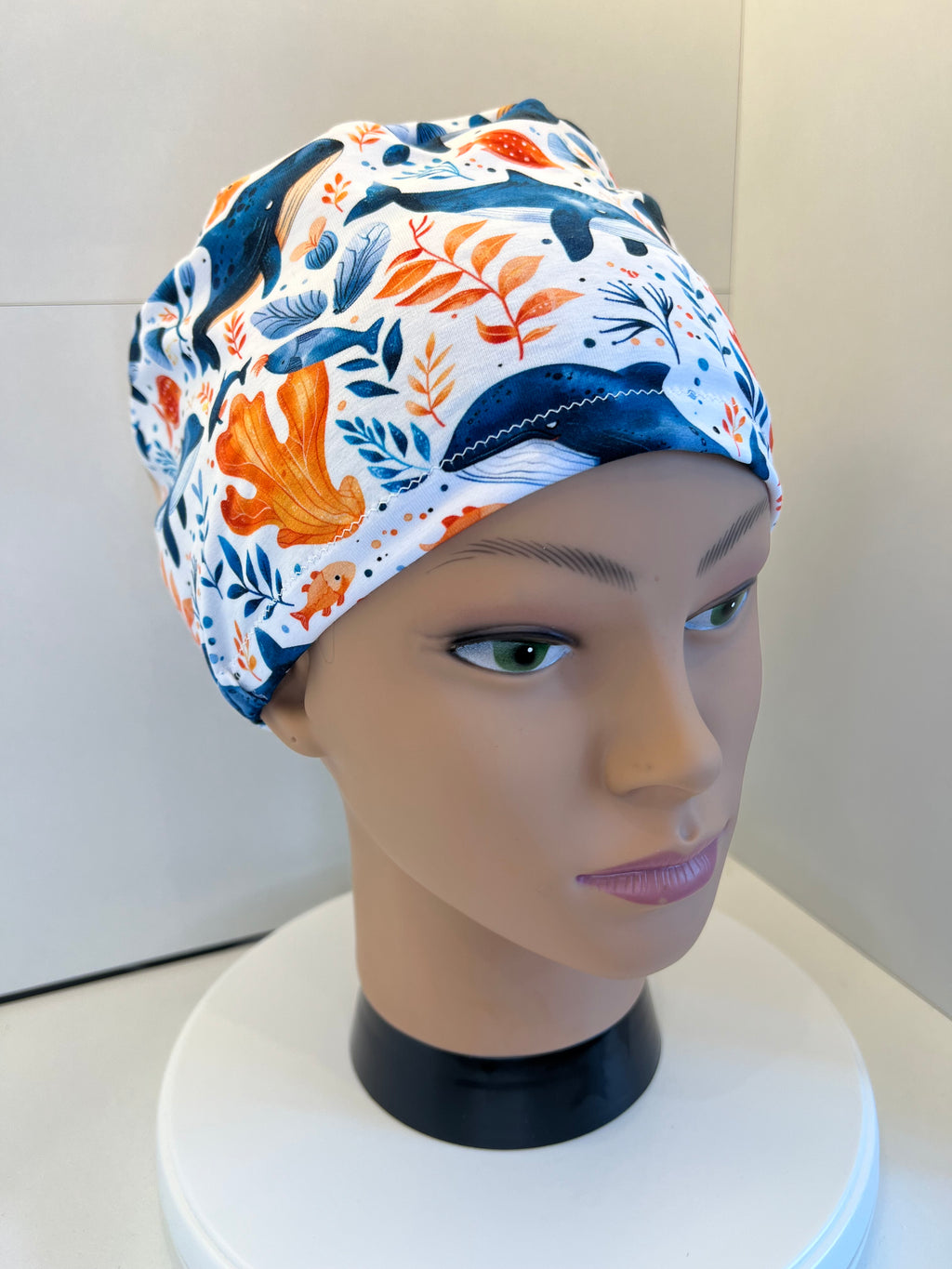 Ocean Giants Whale Premium Jersey super soft and smooth cotton theatre scrub hat/cap.