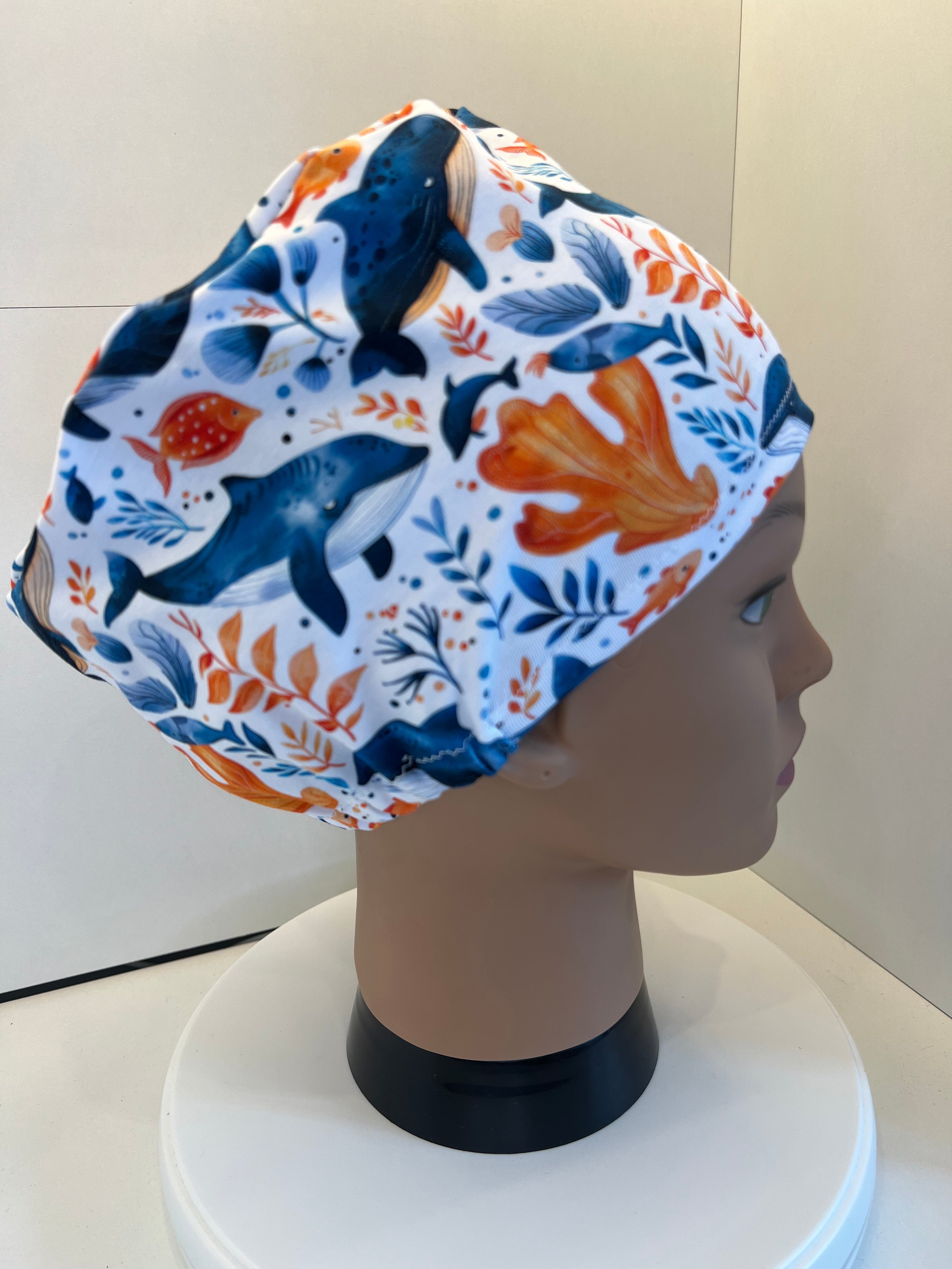 Ocean Giants Whale Premium Jersey super soft and smooth cotton theatre scrub hat/cap.